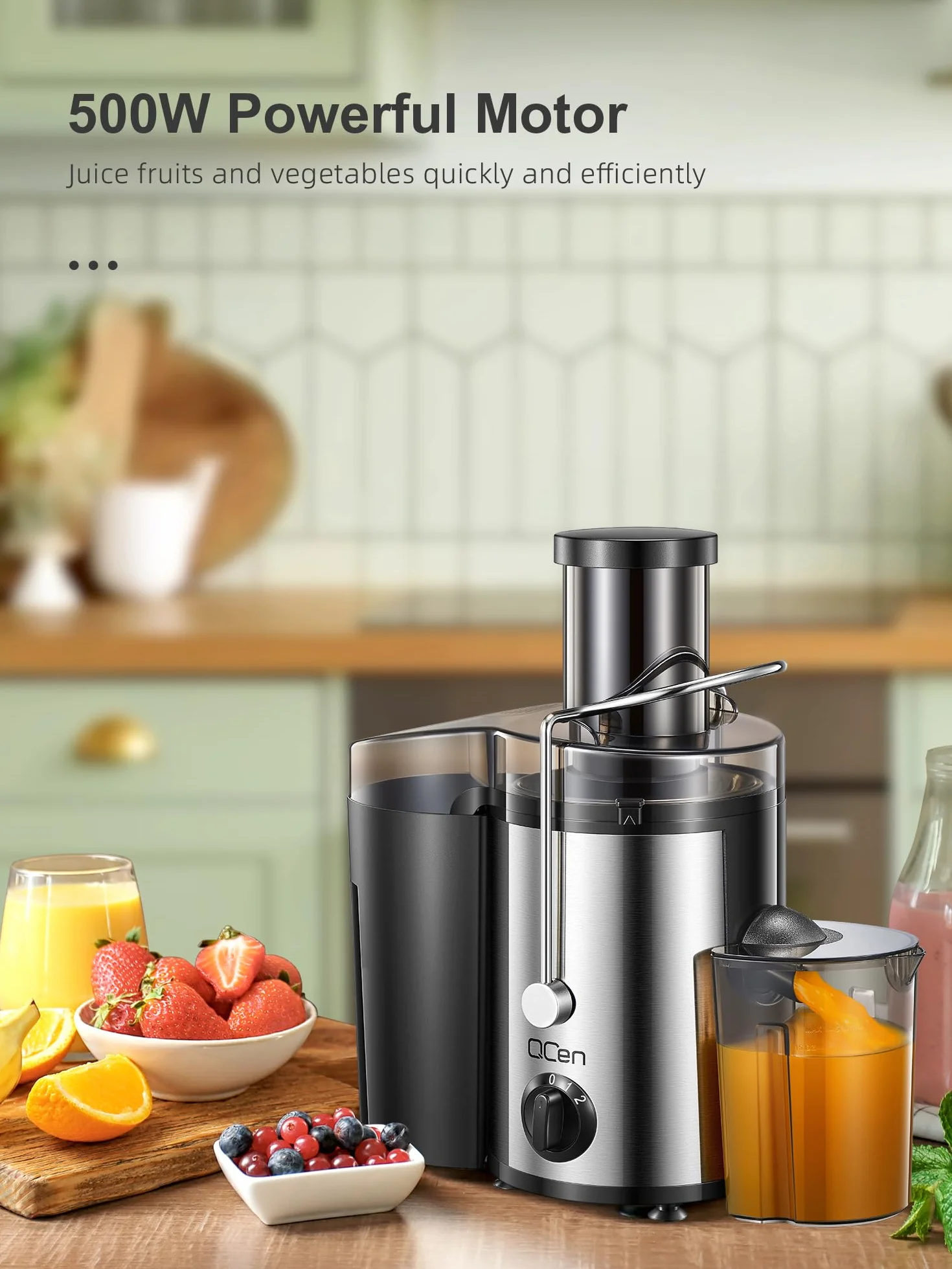 Extracteur de Jus Centrifuge Acier Inoxydable 800W Large Goulotte 3 Pouces Sans BPA
