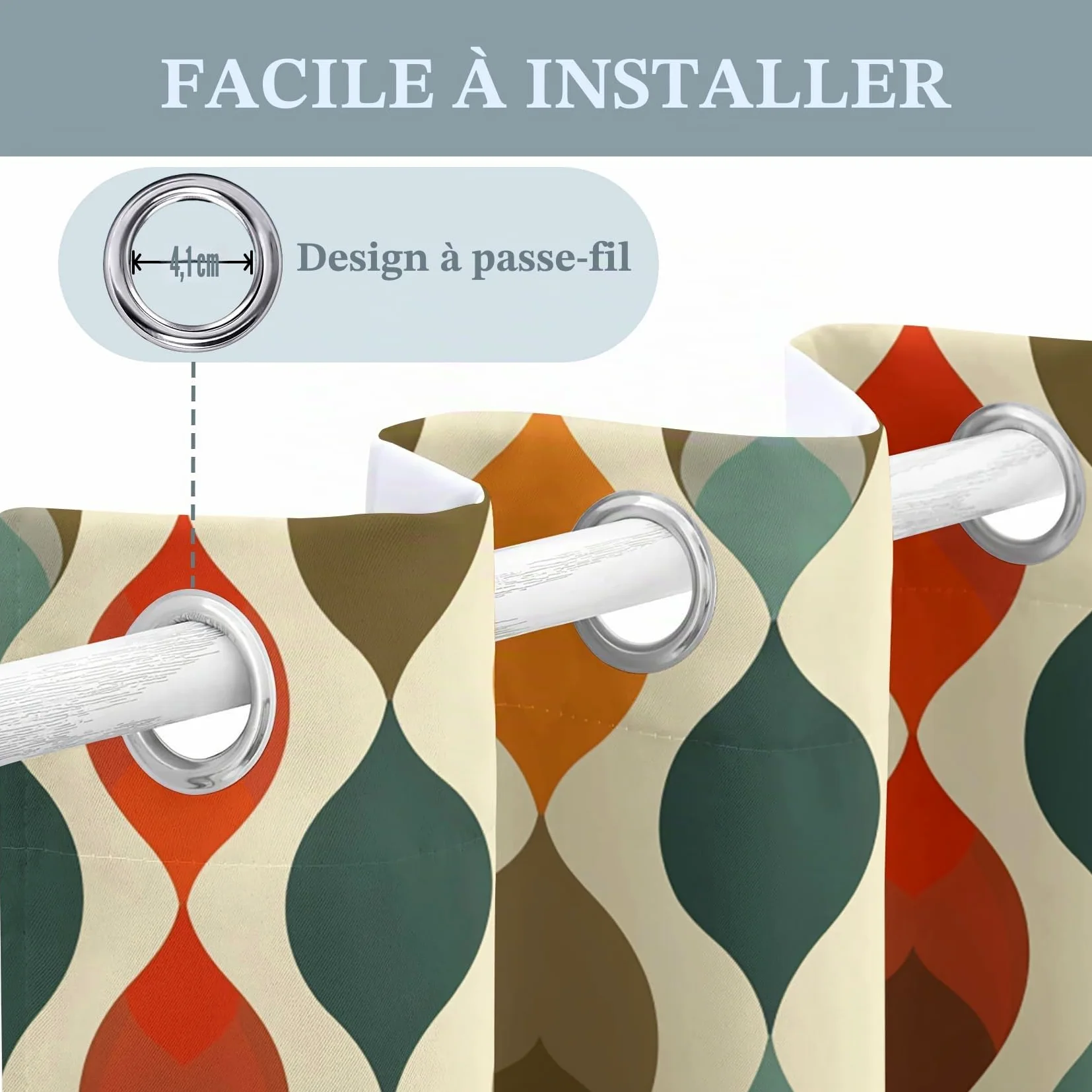 Rideaux Occultant Géométrique Médiéval, Rideau Isolant Thermique pour Salon Chambre, Rideaux Motif Moderne Colorée, Lot de 2 Rideaux Opaque à Oeillets 140x260cm LxH