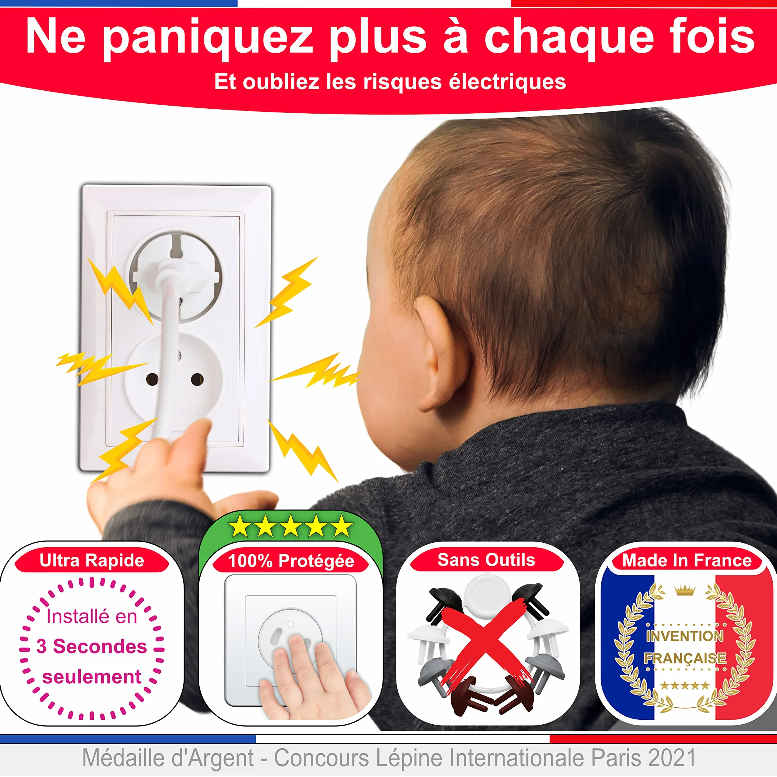 Cache Prise Bébé Français Sans Clef Ni Adhésif - Protection Prise Électrique Sécurité Domestique - Fabriqué en France
