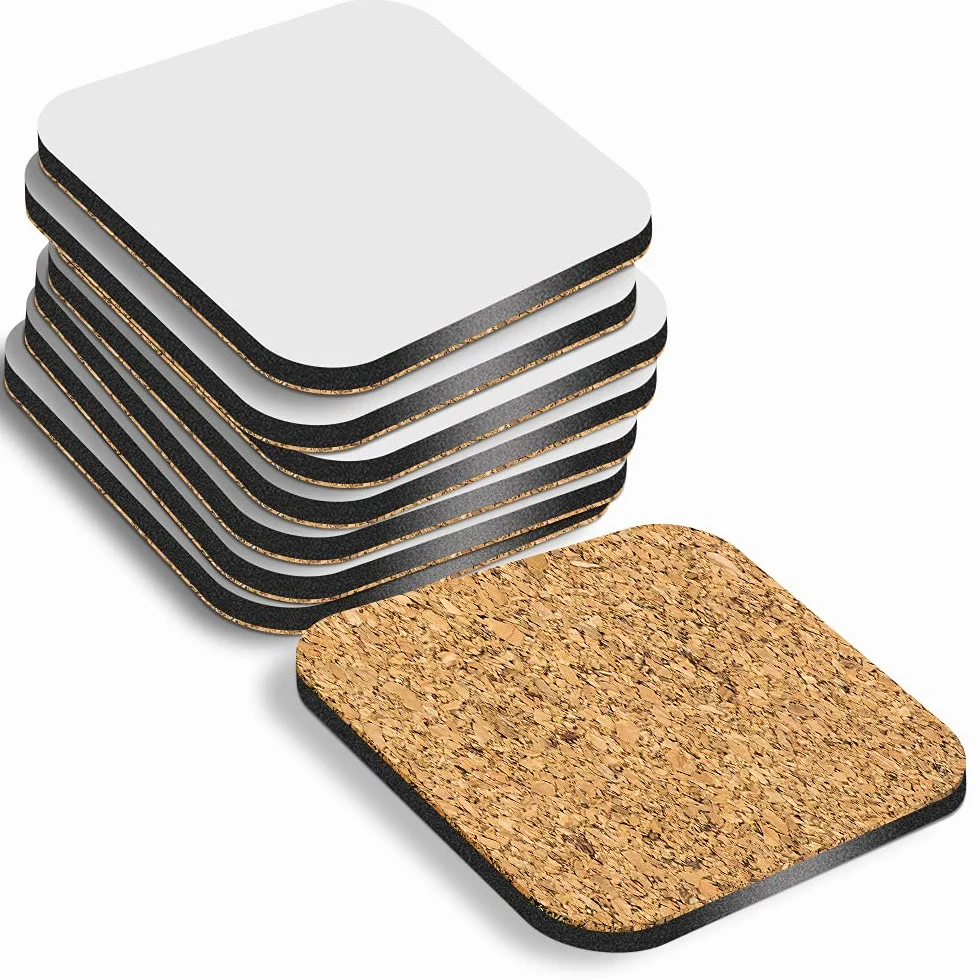Lot de 50 dessous de verre vierges en MDF avec dos en liège Blanc 9 x 9 cm
