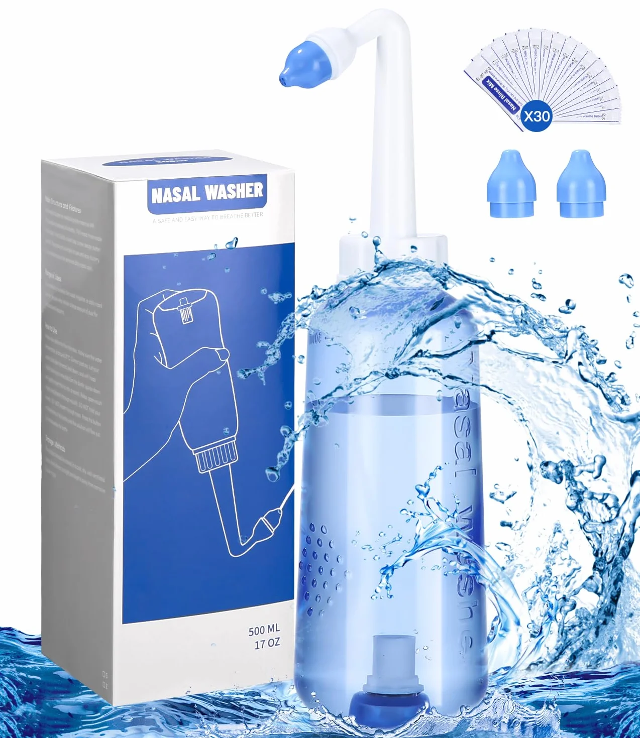 Kit irrigation nasale Xespis 30 sachets sel + flacon 500 ml sinus rinse
