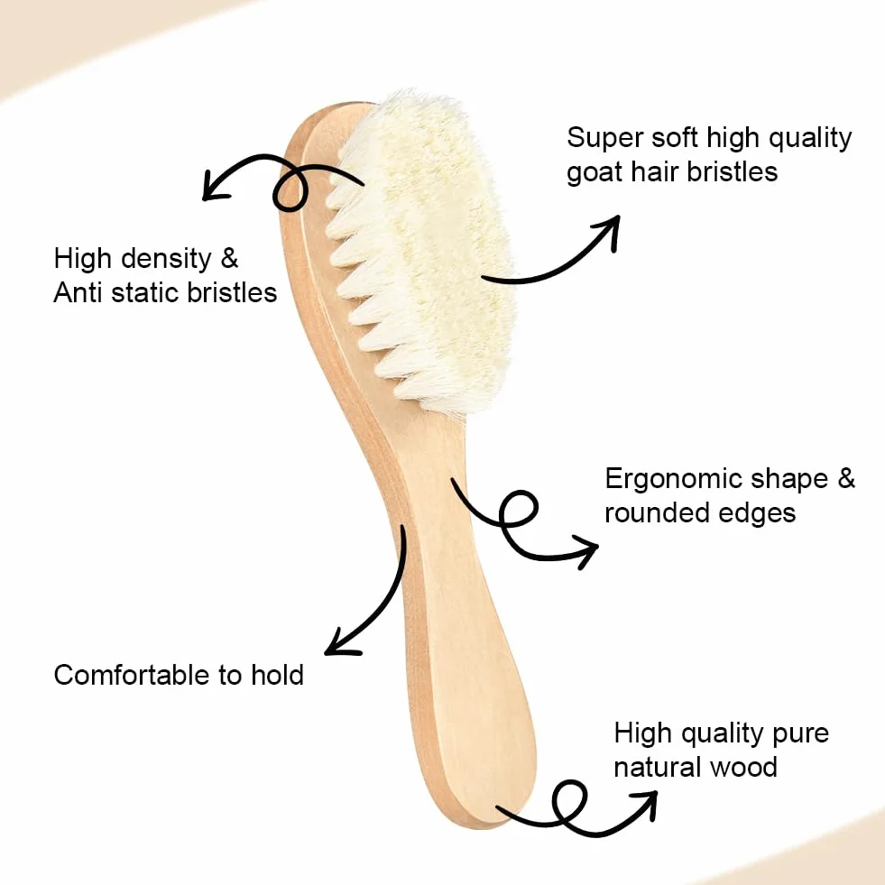 Brosse Cheveux Bébé en Bois 3pcs Poils de Chèvre Doux pour Enfant Nouveau-né