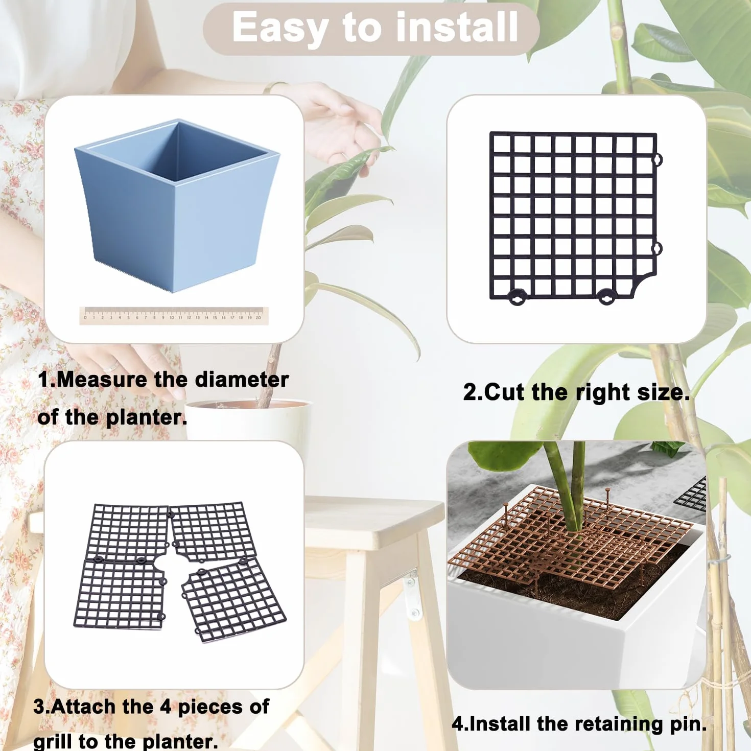 Lot de 2 grilles de protection pour pots de fleurs 30 x 30 cm carrée