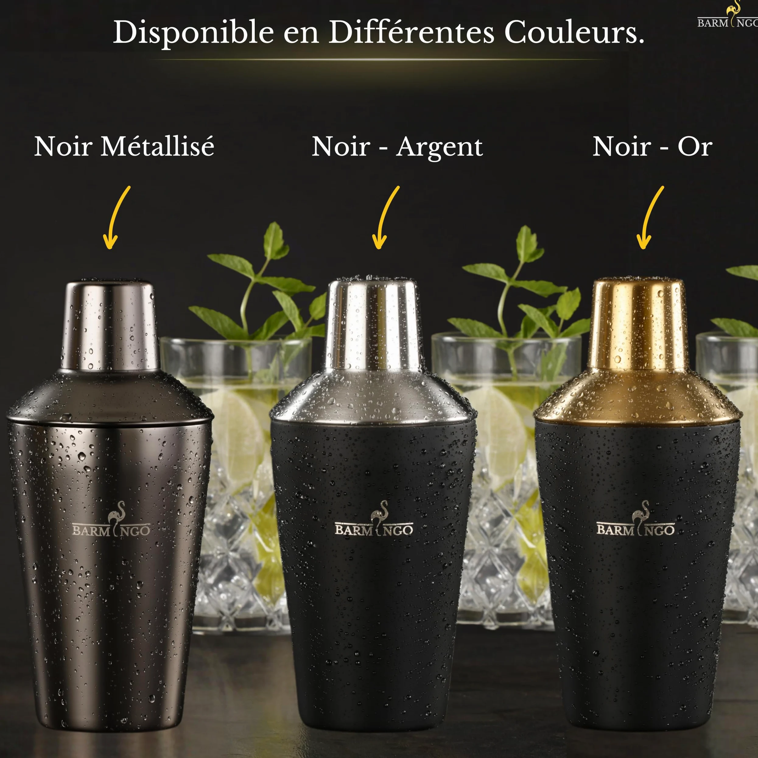 Shaker Cocktail Kit | 5 Pièces, Volume de 500 ML, Noir Métallisé | Shaker Cocktail INOX avec Accessoires de Bar | Set Barman Cocktail Shaker | Kit Cocktail Professionnel
