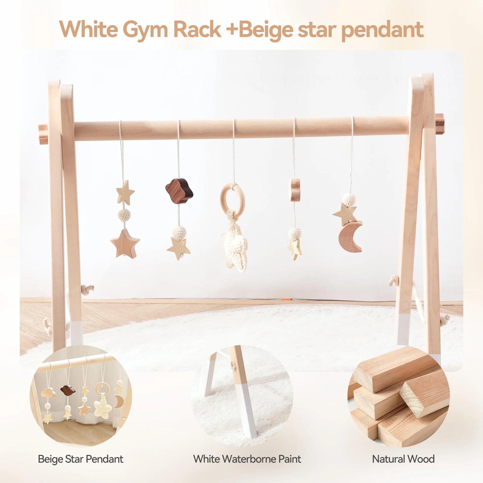 Arche de Jeu Bébé Bois Centre d'Activité Bébé Beige Etoiles Design Amovible