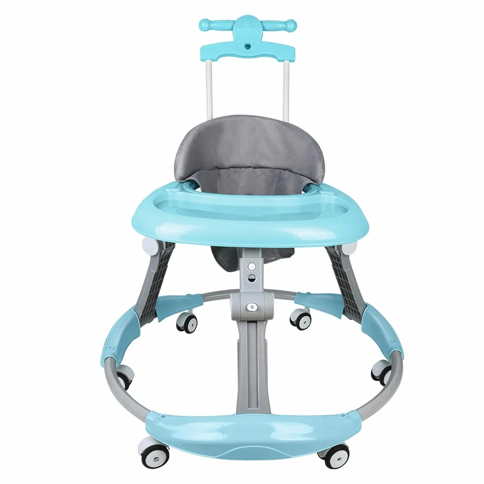 Trotteur Bébé Pliable 6-18 Mois Roues Silencieuses Hauteur Réglable Bleu 70x70x91cm