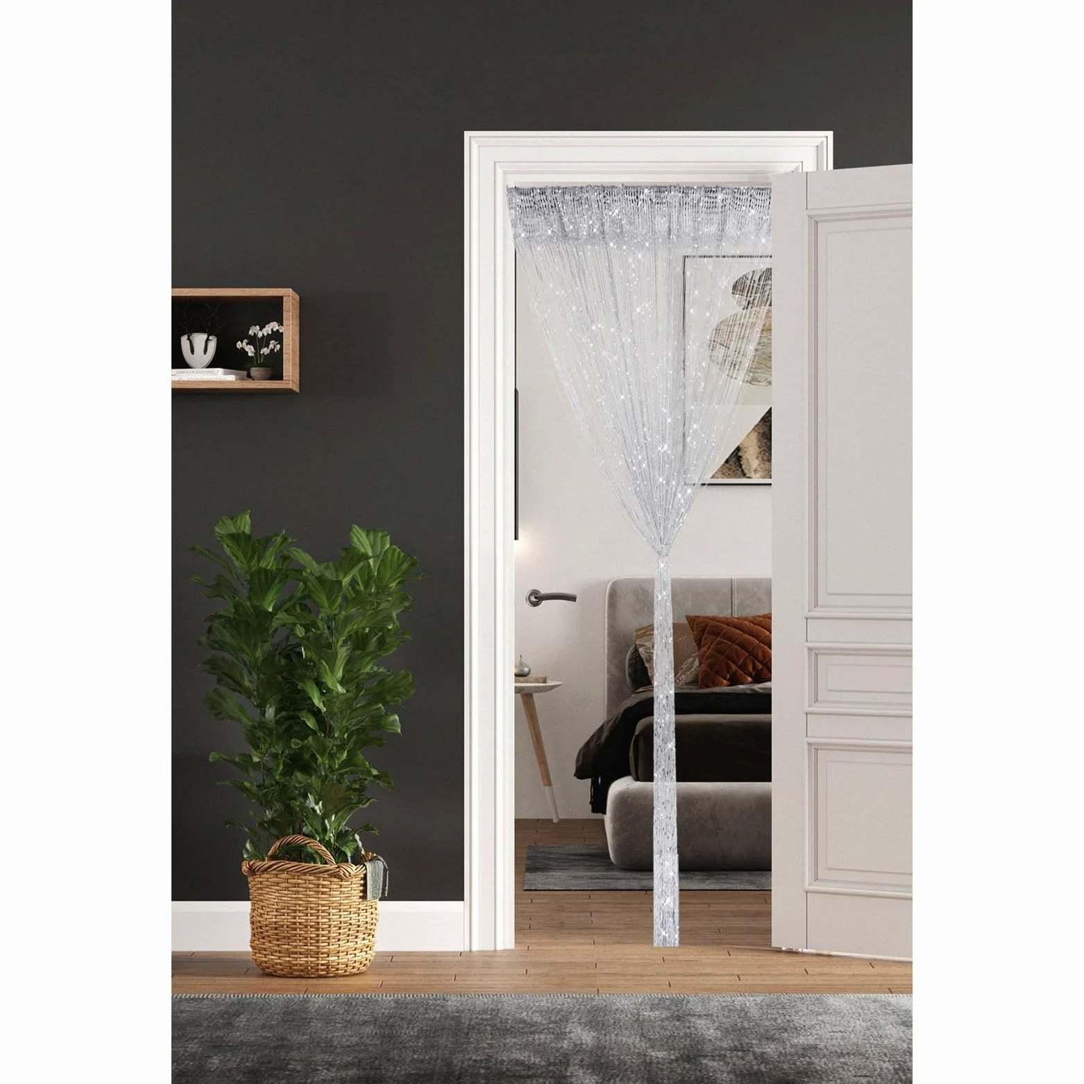 Lot de 2 rideaux à ficelles blanches de 99 x 200 cm à paillettes pour porte, chambre, placard, fenêtre, fête de mariage, décoration d'intérieur