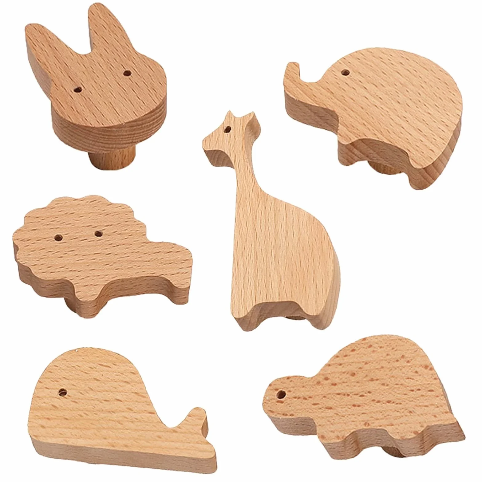 Lot de 6 Boutons de Meubles Décoratifs en Bois avec Vis, Poignées de Commode, Animaux Marins