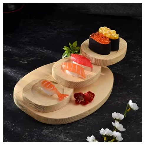 Plateau de service à sushis en bois - Style escalier - Présentoir à sushis pour collations, salades et pâtisseries