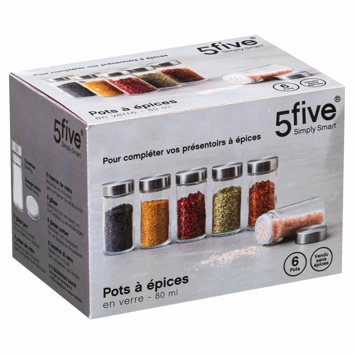 Secret de Gourmet Coffret 6 Pots à épices avec saupoudreur 80 ml