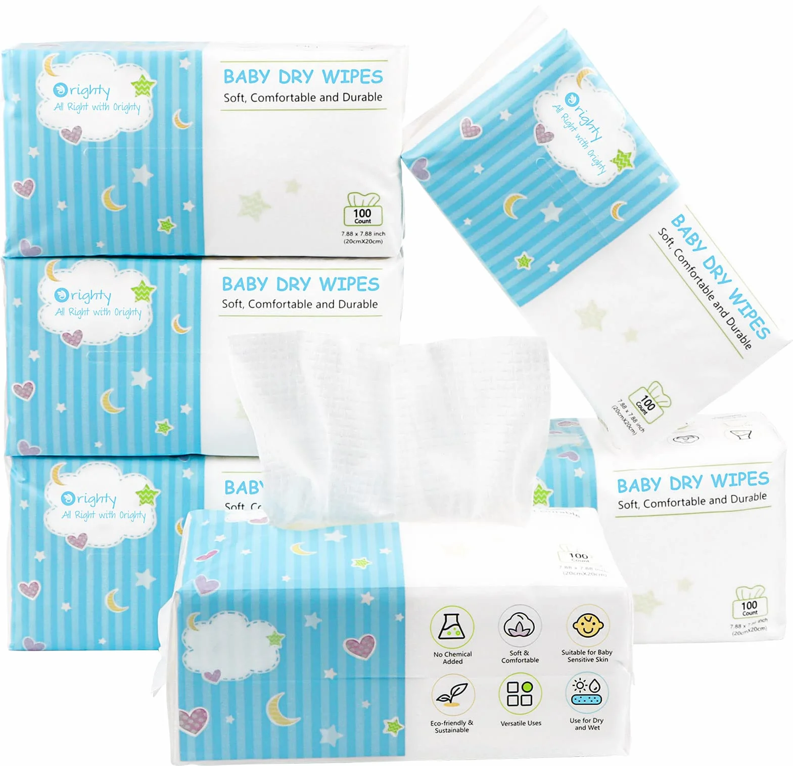 Lingettes sèches pour bébé Orighty – Gants de toilette super doux, 100 % non parfumé pour peau sensible