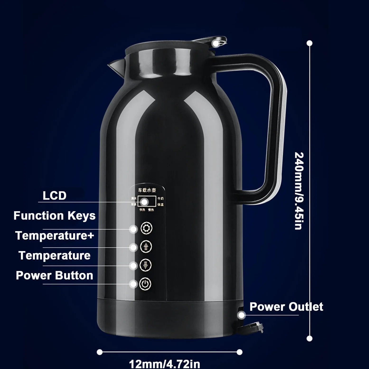 Bouilloire de voiture Réchauffeur 12V/24V avec affichage de température | Bouilloire portable pour voiture pour thé, café, lait, nouilles instantanées, , trajets quotidiens, camping, randonnée