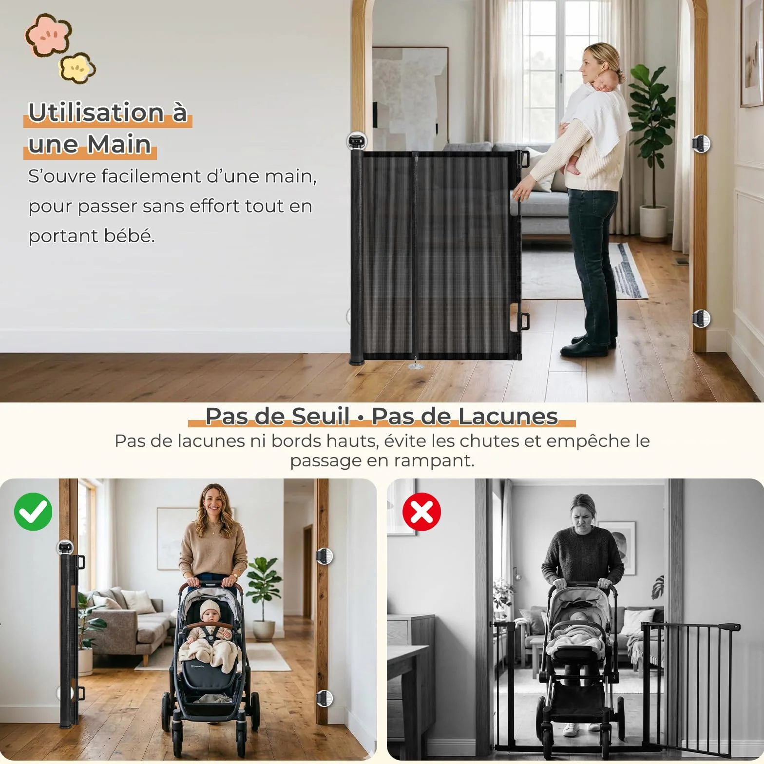 Ycozy Barriere de Securite Enfant sans Perçage 0-150cm Rétractable Chien Barres Renforcées Escalier Intérieur Extérieur