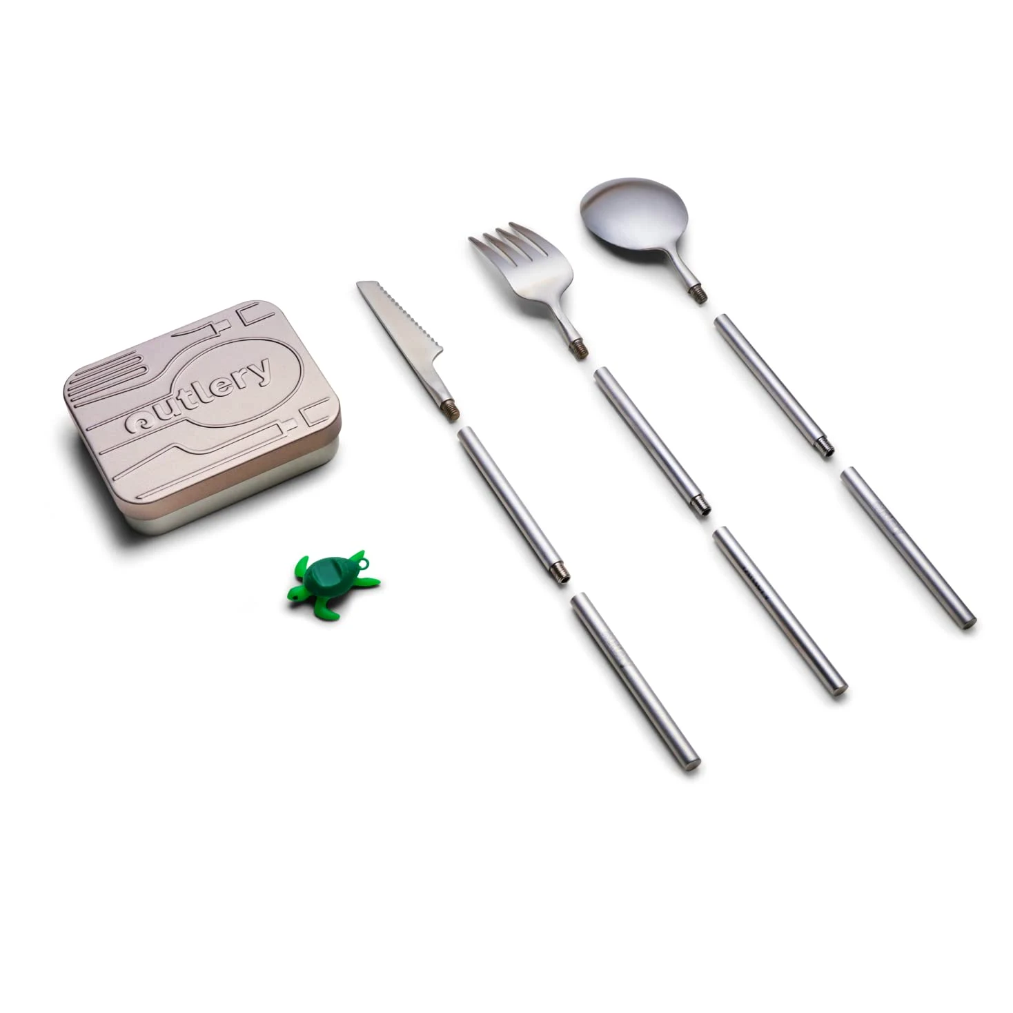 Outlery | Set de Couverts de Voyage Portables et Réutilisables en Acier Inoxydable (Argent Brut) - Étui de Voyage Inclus pour un Transport Facile