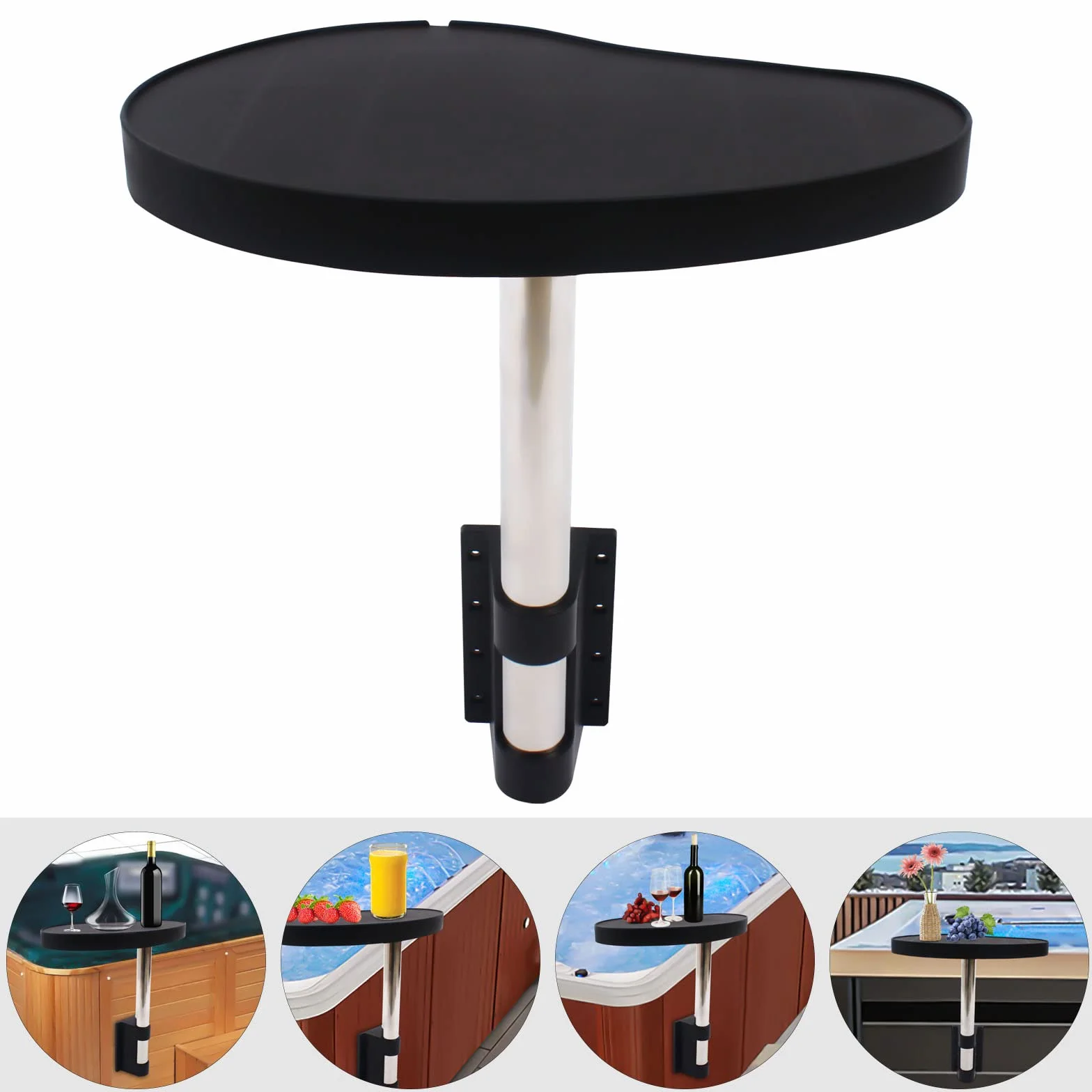 Plateau de spa noir rotatif 360° 59 x 37 x 53,5 cm pour baignoire piscine jacuzzi
