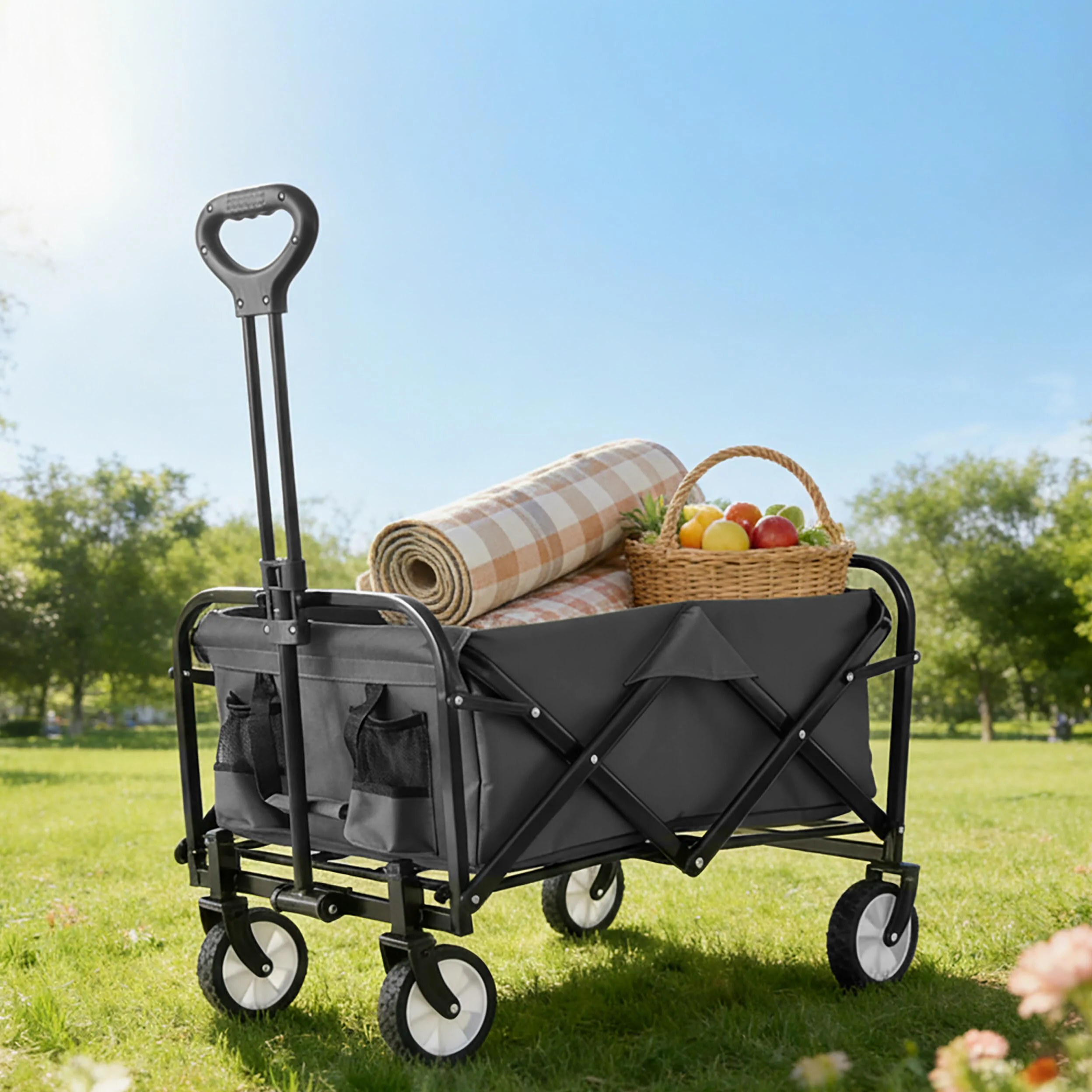 Relaxdays Chariot Pliant 100 kg, poignée télescopique, Tissu Oxford, pour Courses, Camping & Plage, Gris 89x50x72 cm