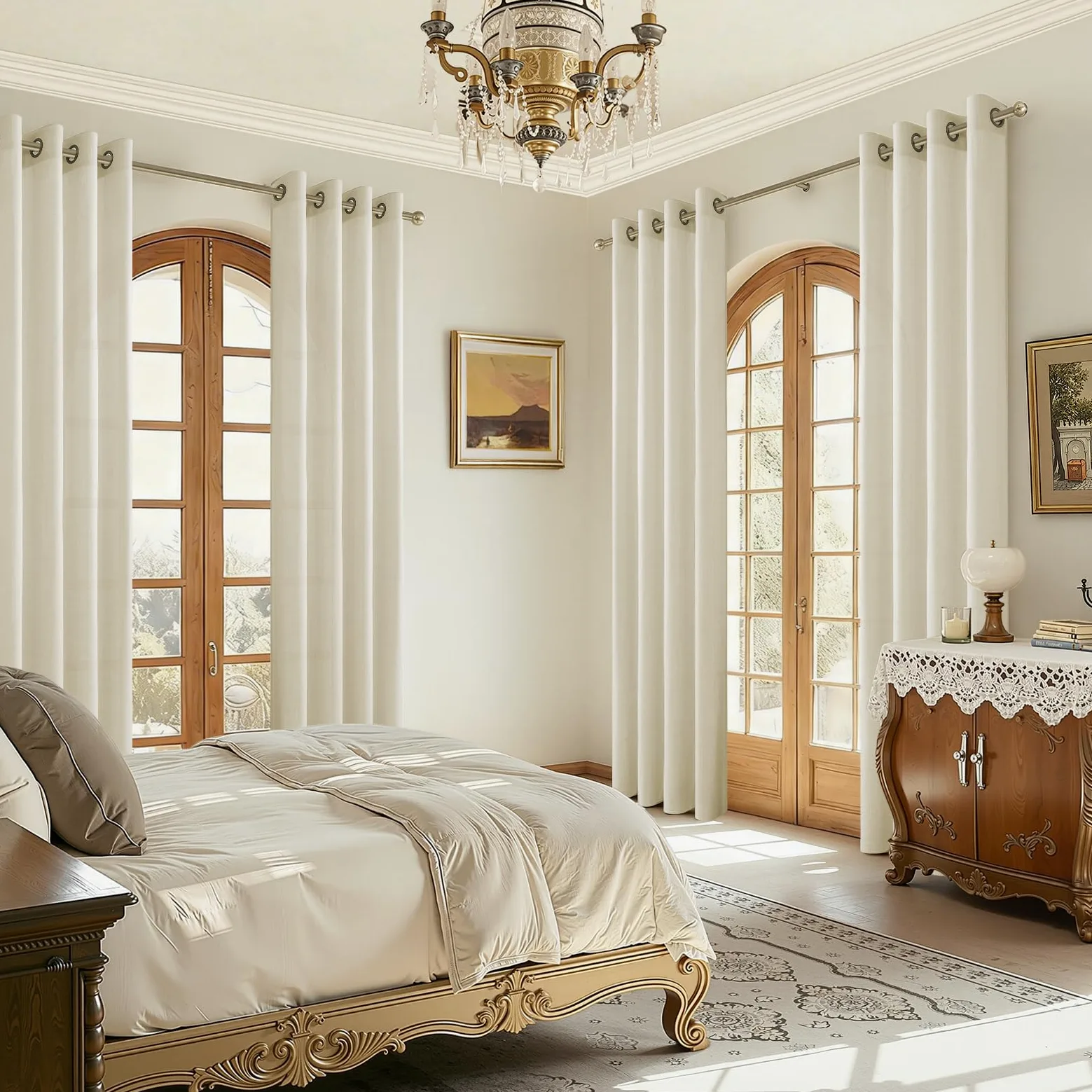 CUTEWIND Rideaux Salon Moderne Rideau Voilage Lin Naturel Semi-Transparent Beige à Oeillets 300x240 cm, Rideaux Voilages Intérieurs pour Chambre Baie Vitrée Bureau Porte Fenetre, 1 Pièce