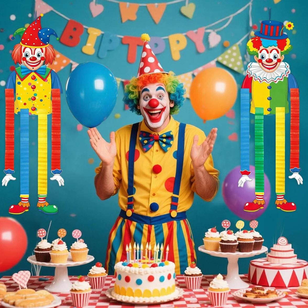 Bannières de Clown Décoration Murale Carnaval, 2 Pièces Suspendue en Papier pour Soirées à Thème Cirque