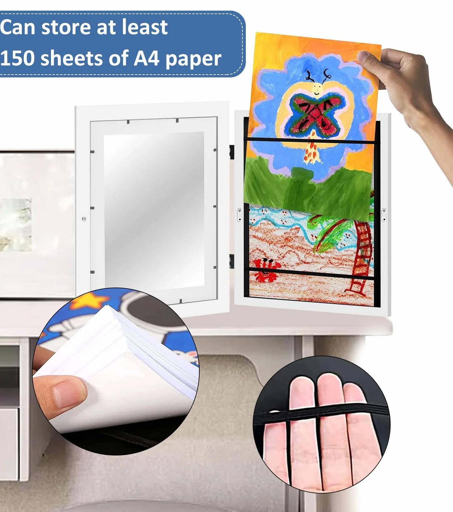 Cadres photo d'art pour enfants Format A4 Charnières en bois Remplissables Ouverture avant