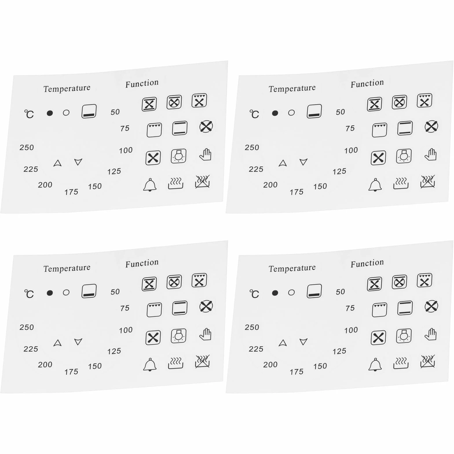 Lot de 4 autocollants pour cadran de température et de fonction du four 50 à 250 °C + 18 autocollants en vinyle laminé transparent