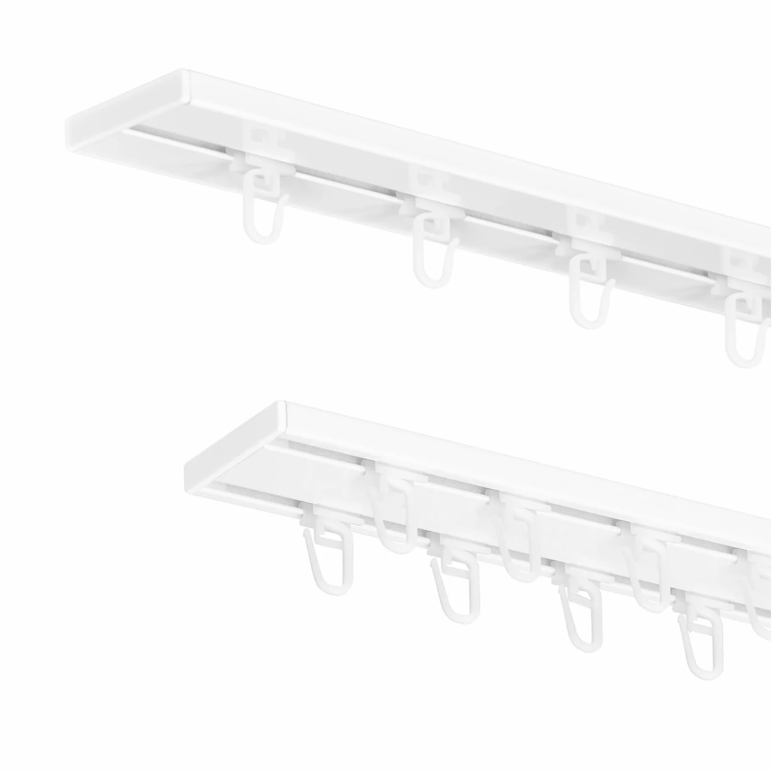 MDEKOR rail de rideau en aluminium 300 cm, 2-en-1 simple/double, montage au plafond, blanc, ensemble complet avec glissières, crochets et supports métalliques, silencieux