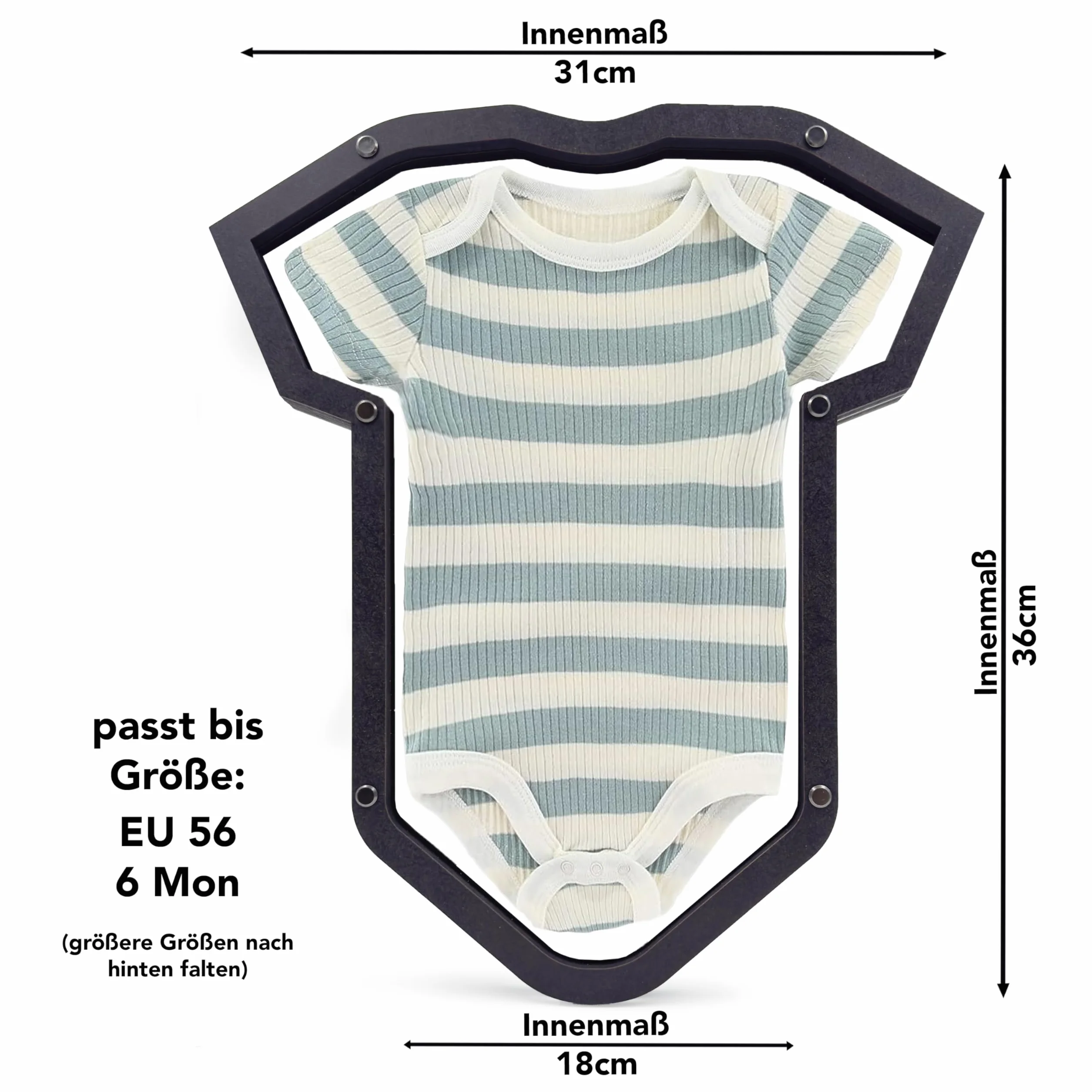 Cadre photo pour body de bébé en bois avec joint d'ombrage 3D et contours découpés - Cadre souvenir durable avec support