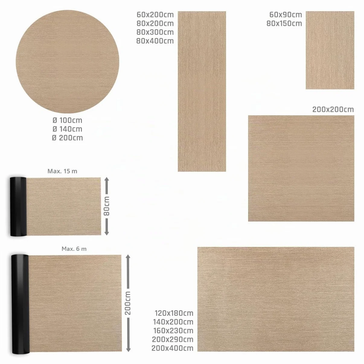 Storesdeco Tapis Vinyle Tissé Lavable Antidérapant 60 x 90 cm Beige