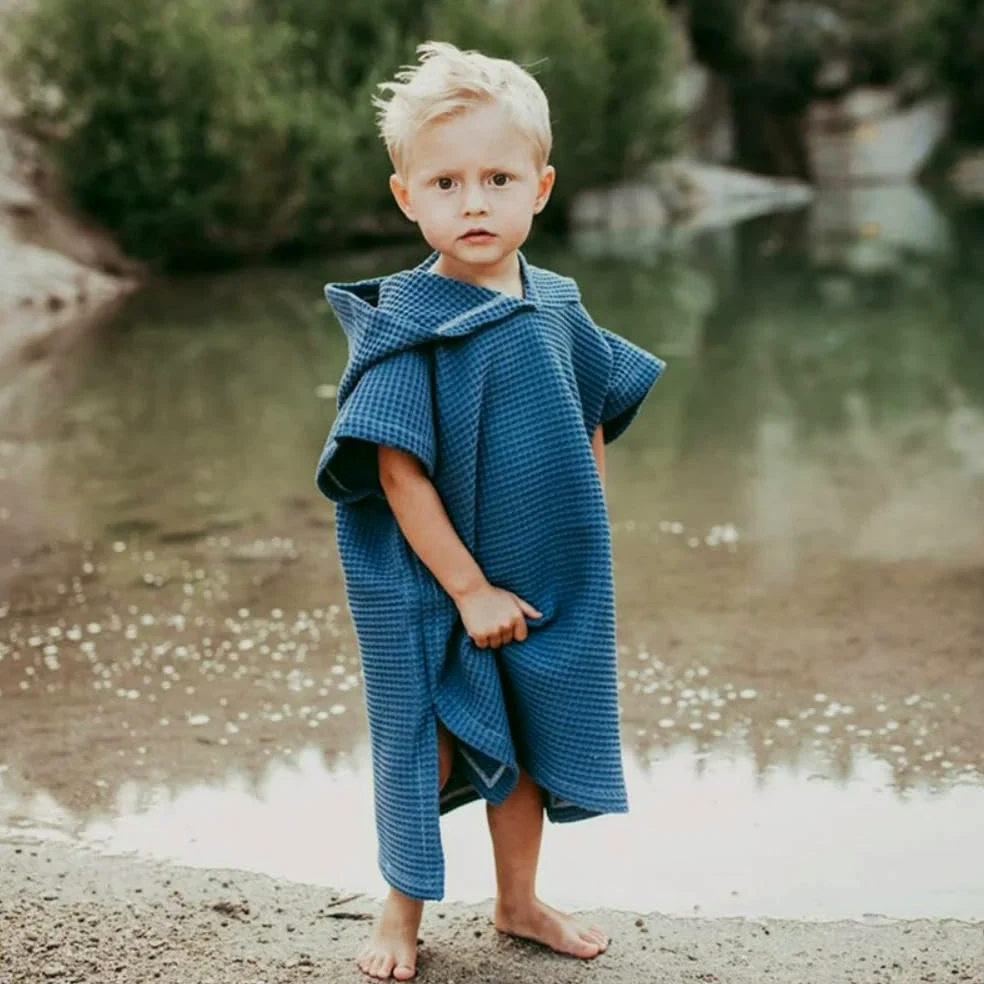 ZBDP Lot de 2 poncho à capuche pour enfants Serviette de plage Poncho Couleur unie Couverture à capuche après le bain Séchage rapide pour la plage, la natation et le bain
