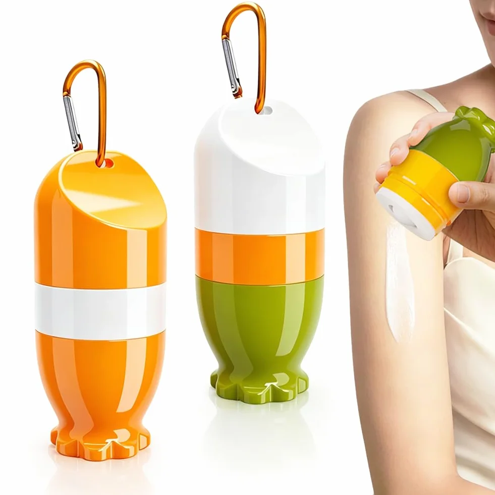 Applicateur de crème solaire 2 Pièces 100ml Roll-on Rechargeable Éponge Portable avec Crochet