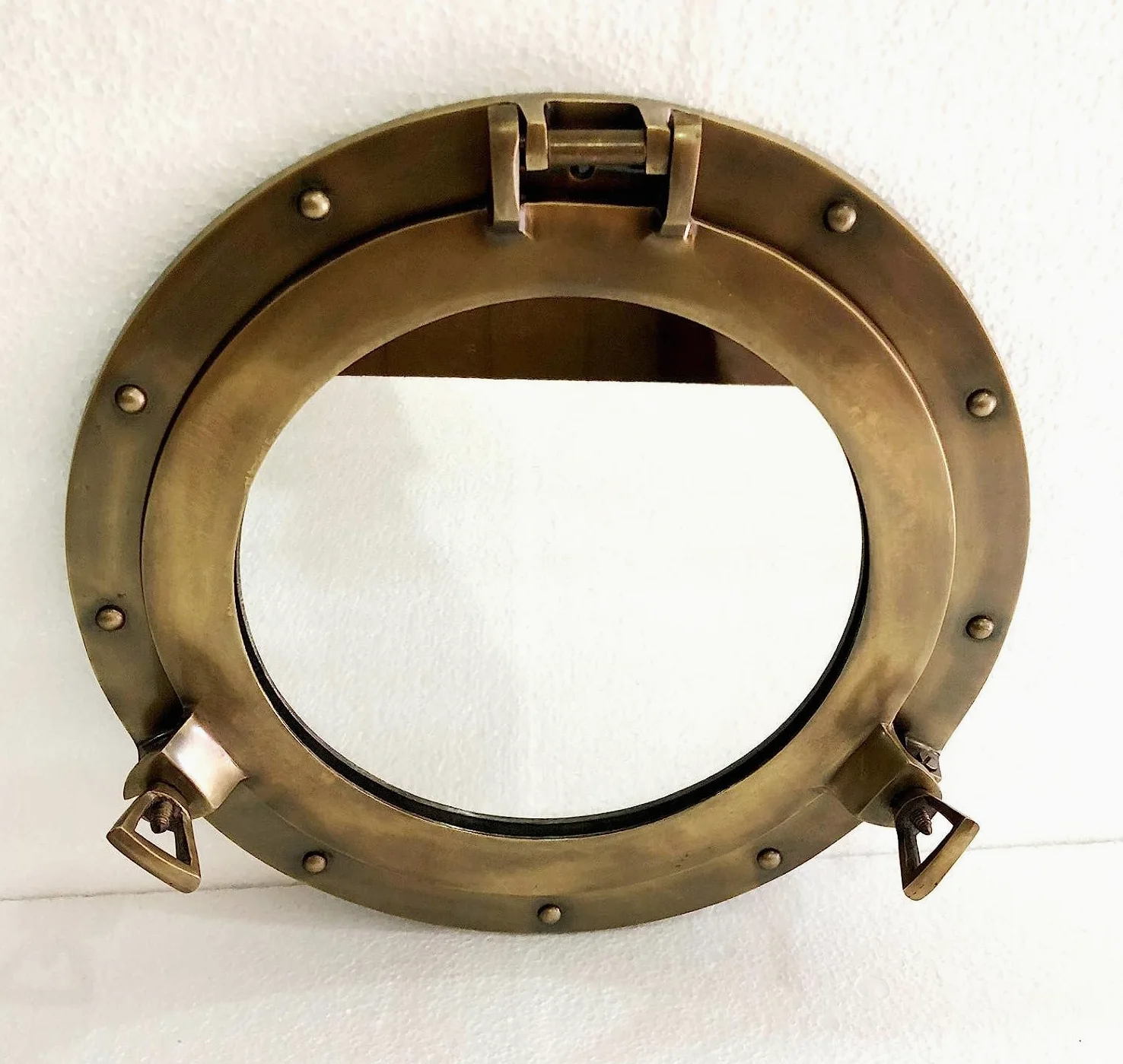 Miroir rond pour fenêtre de bateau Finition marron antique 30,5 cm