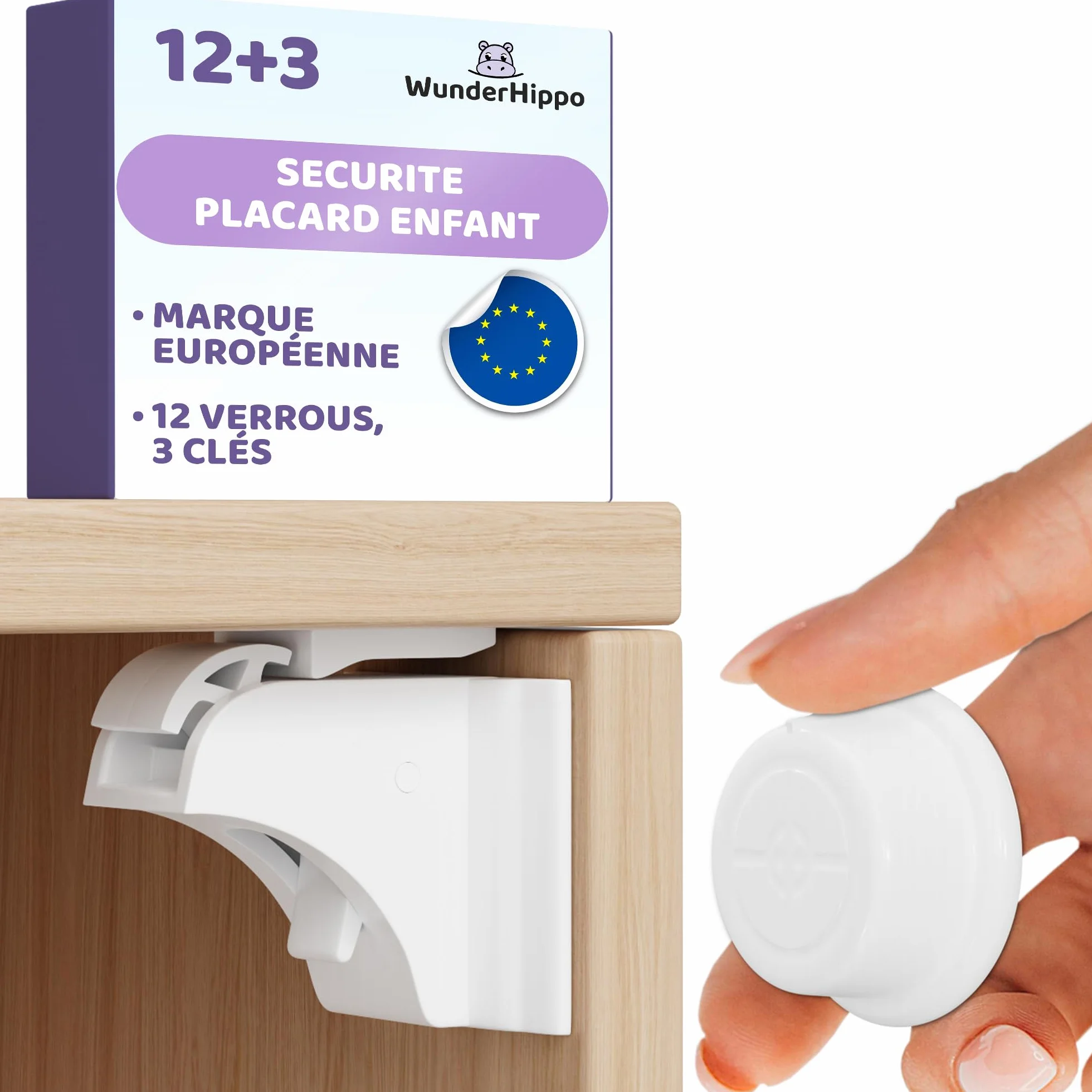 Serrure Magnétique Invisible 12 Verrous 3 Clés Blocage Sans Perçage Blanc Protection Placards Portes Tiroirs
