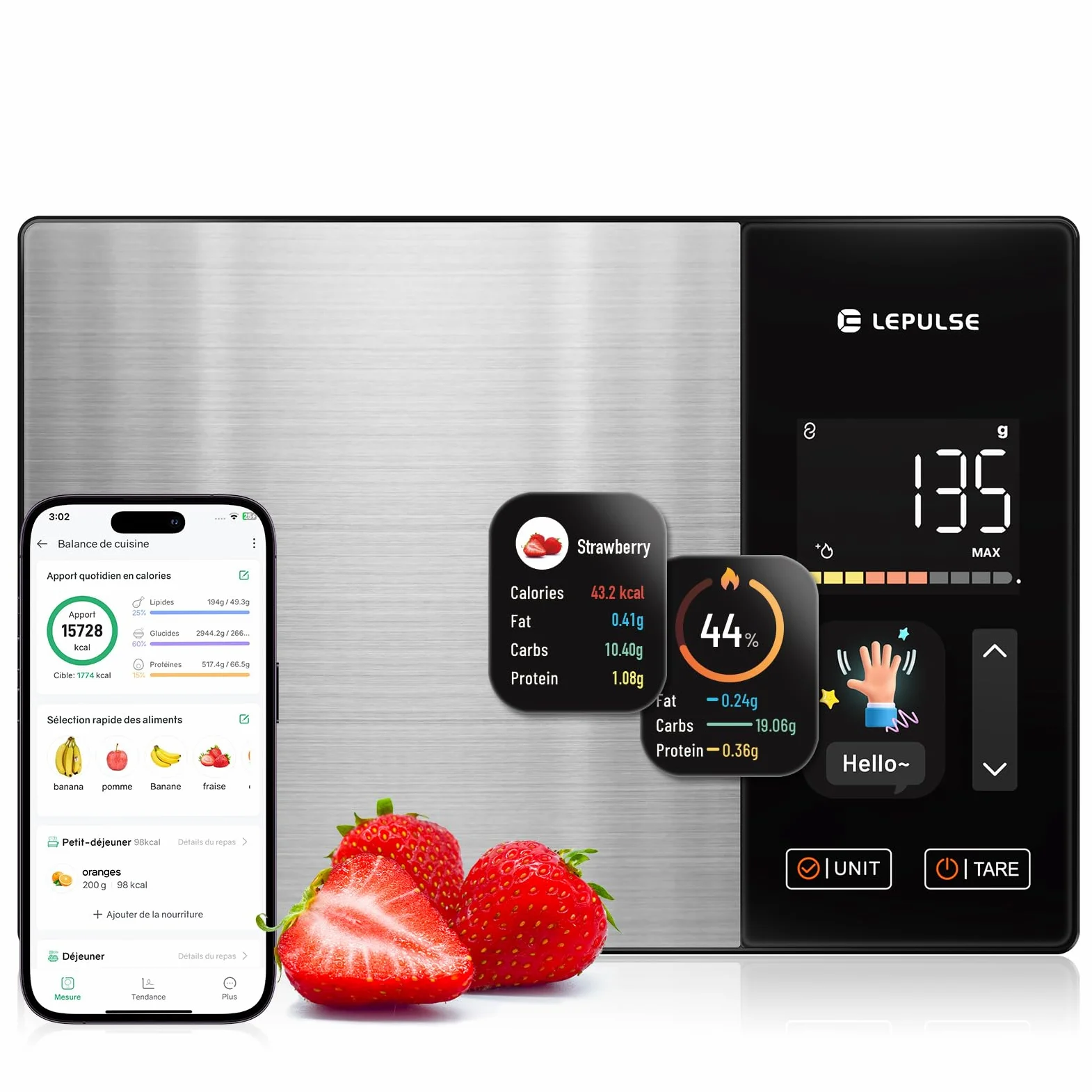 Balance de cuisine numérique avec calcul nutritionnel, écran couleur TFT | Balance alimentaire intelligente, 24 analyses, calories Bluetooth, 50 analyses hors ligne et analyse illimitée des calories