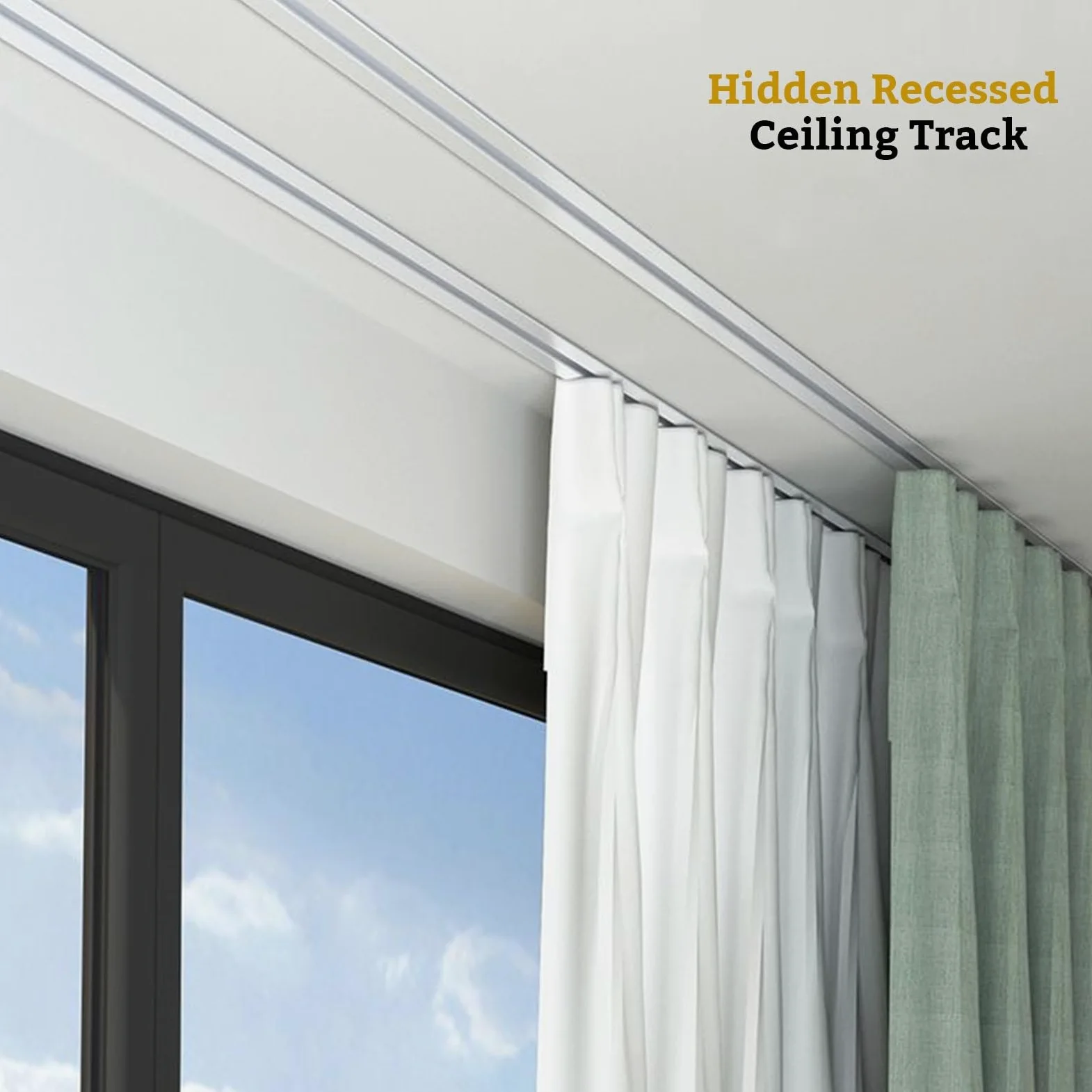 Système de rails de rideaux de plafond cachés – Tringle à rideaux coulissante silencieuse en aluminium pour bureau, salon, chambre à coucher (noir, 150 cm) – Installation facile et design moderne