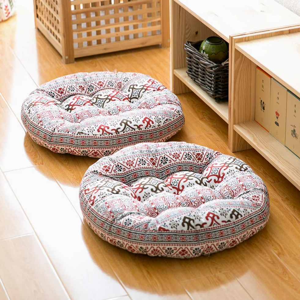 Coussin de sol intérieur antidérapant pour yoga et méditation – Tapis carré touffeté pour salon, balcon, bureau – 50 x 50 cm