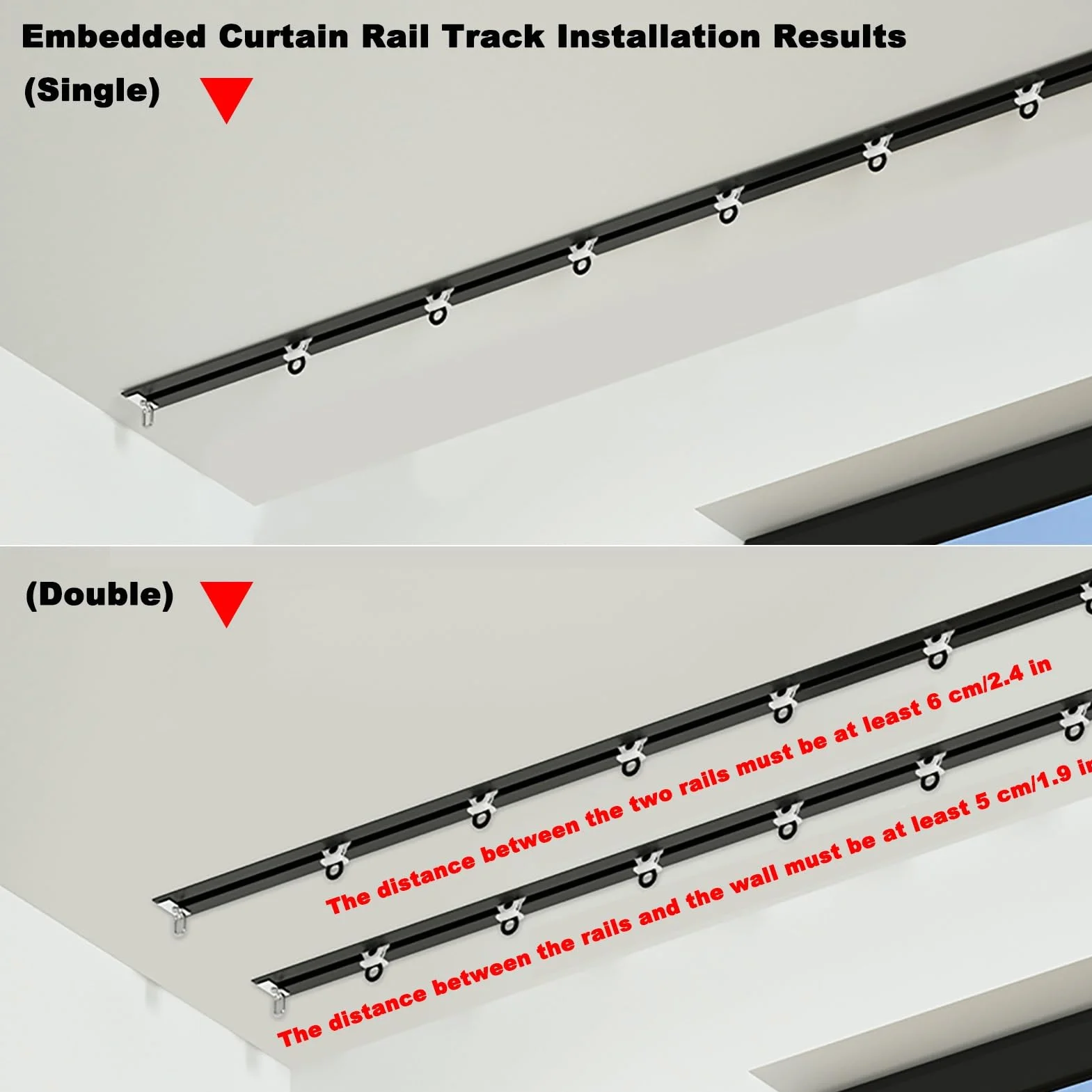Rail de Rideau Encastré Caché - Rail Rideaux Plafond Ultra-Fin de 16 mm en Aluminium avec Poulie Silencieuse, 1-6 m Tringle à Rideau Separation de Piece pour Chambre Salon Hôtel(Blanc,6m(19.7ft))