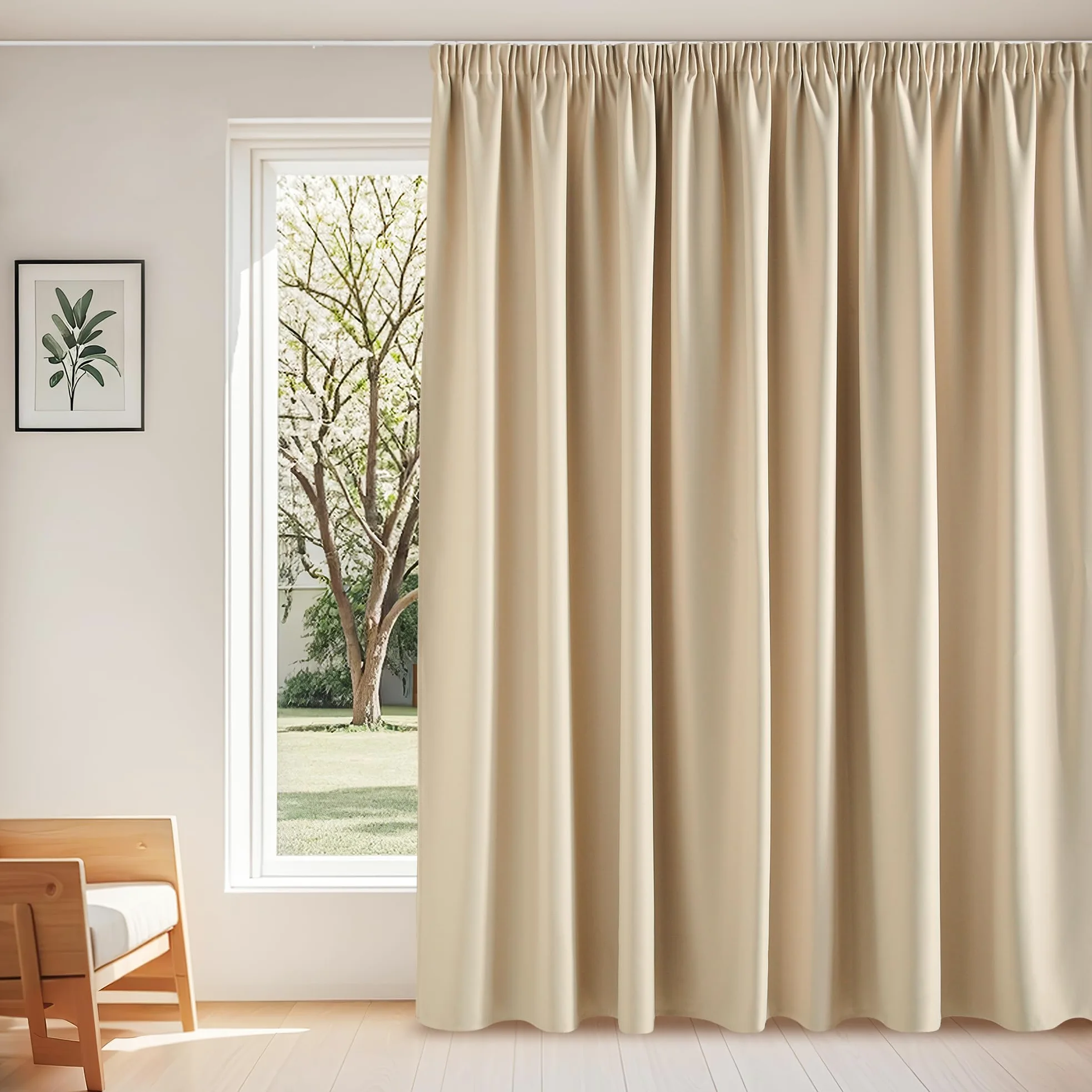 PONY DANCE Rideau Grande Largeur 300x260cm (LxH), Rideaux Occultant Galon Fronceur et Passe Tringle, Thermique Isolant Anti Froid Chaleur Decoration pour Fenetre Chambre Salon, Jaune Beige