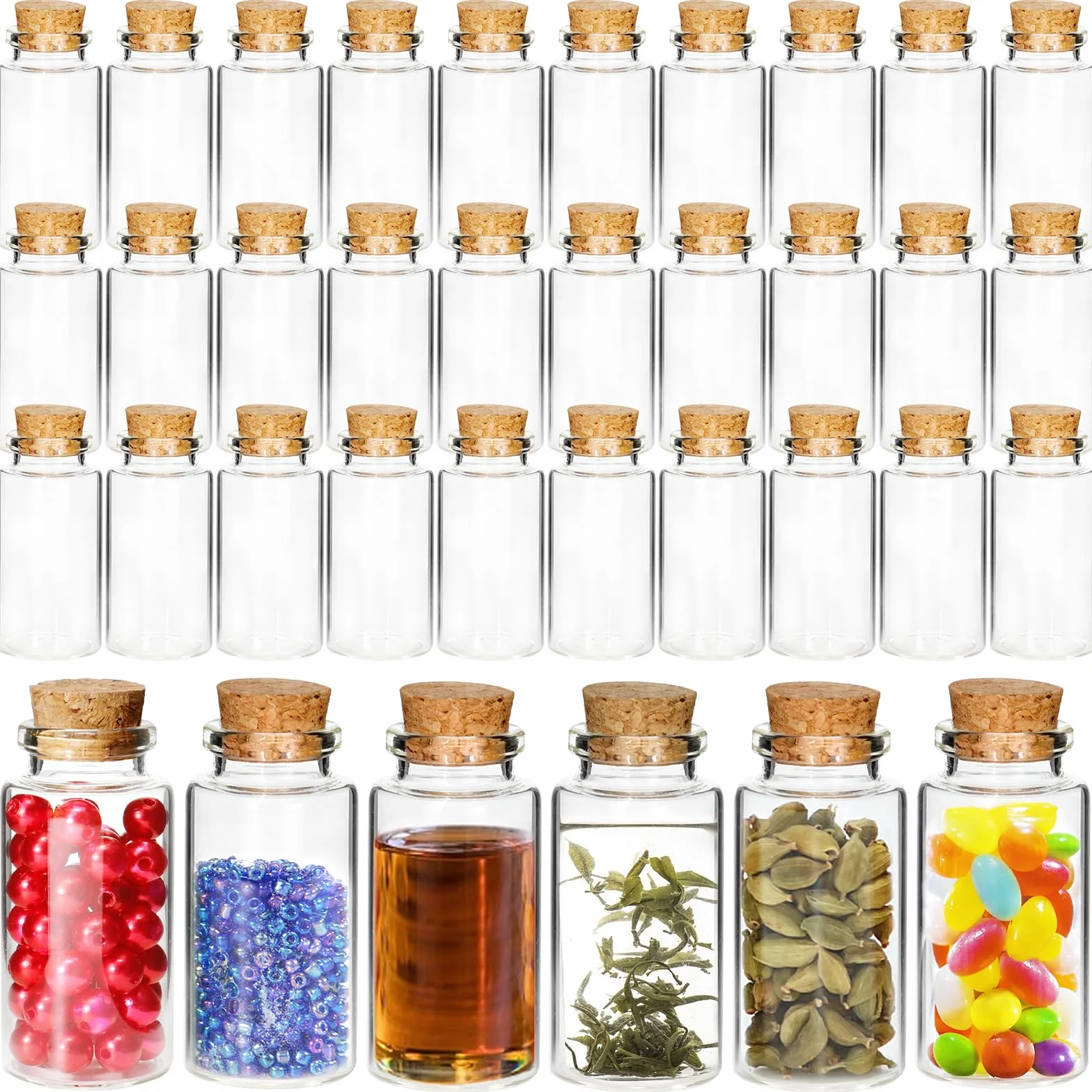 Mini bouteilles en verre 25ml avec bouchons en liège, flacons vides pour épices, mariage, décoration