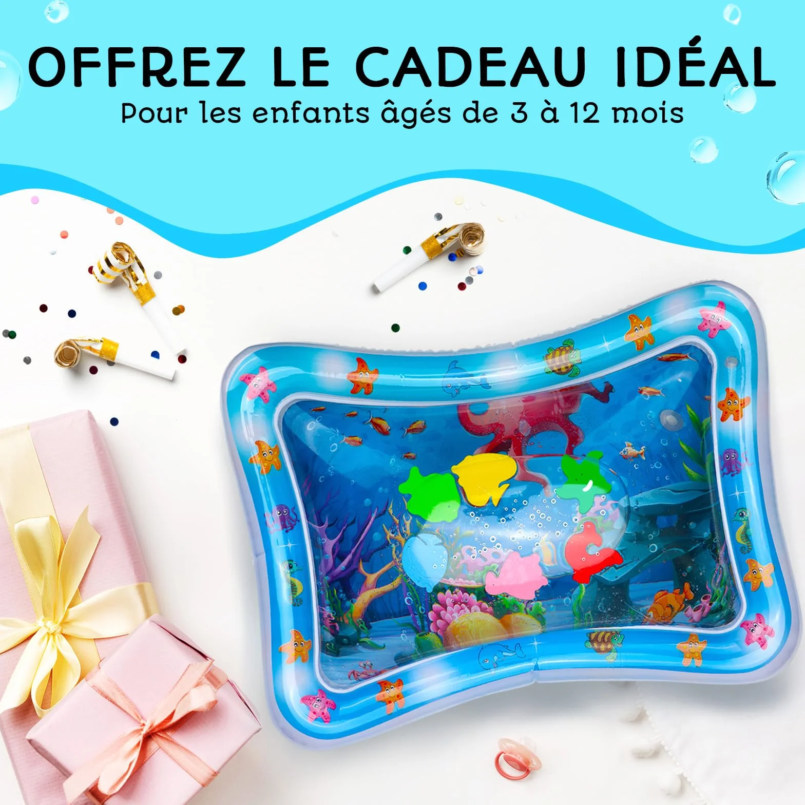 Tapis d’Eau Bébé – Tapis d’Éveil Sensoriel Gonflable sans BPA | Jouet d’Éveil & de Motricité