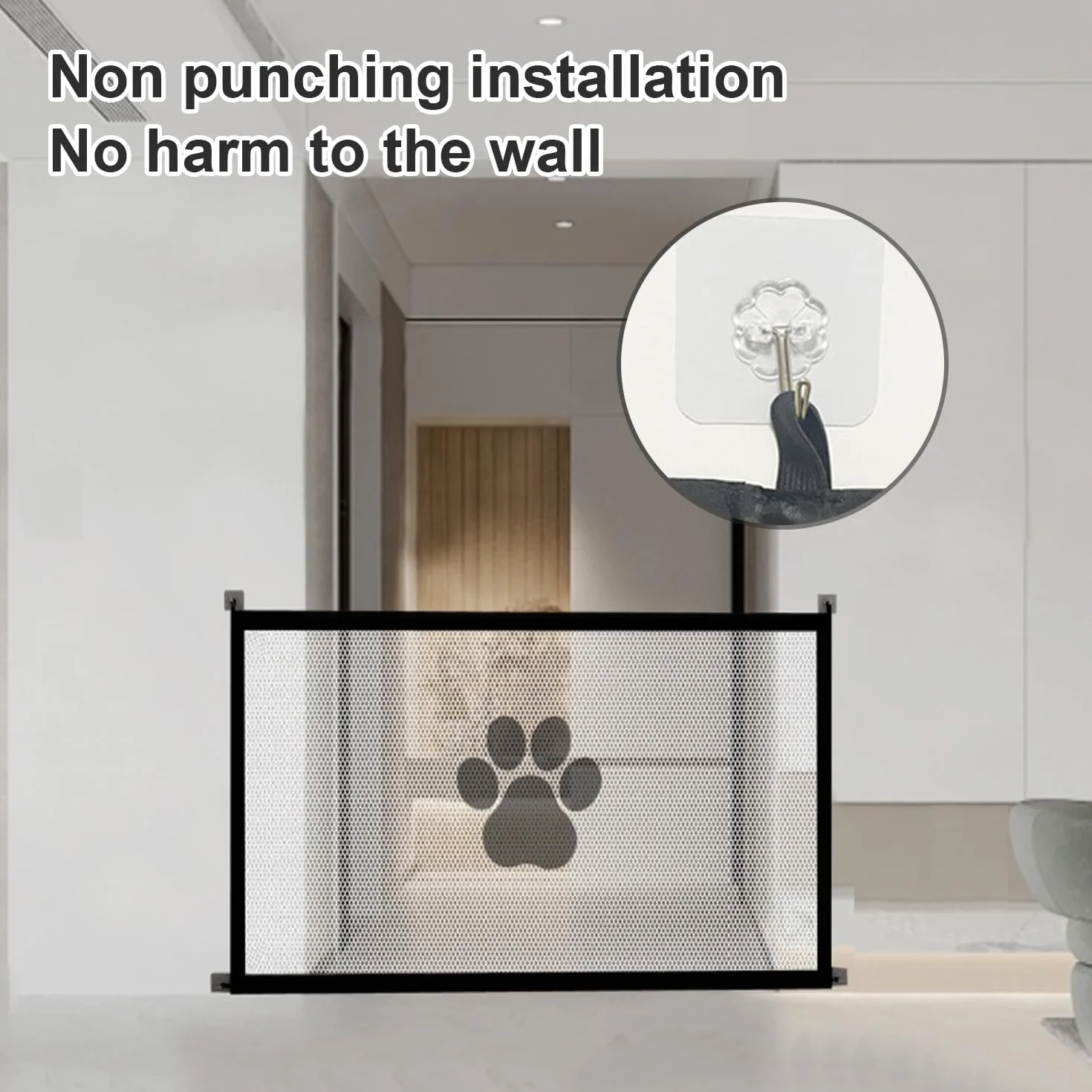 Barrière Escalier Chien, Barrière de Sécurité Portable pour Enfant et Animaux, sans Percage 110x72 cm Noir