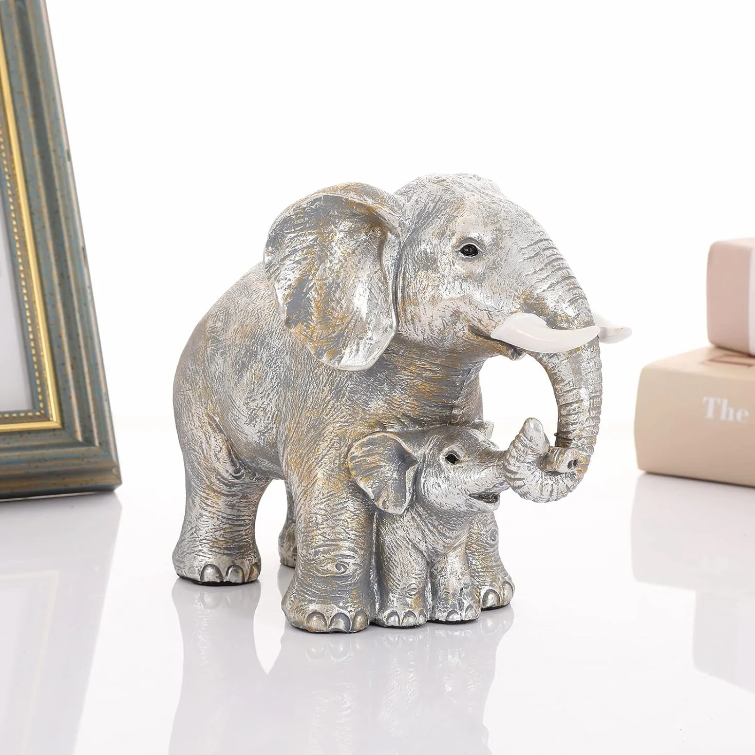 Statue Elephant Décoration Cadeau Maman Argent Intérieur Salon Bureau