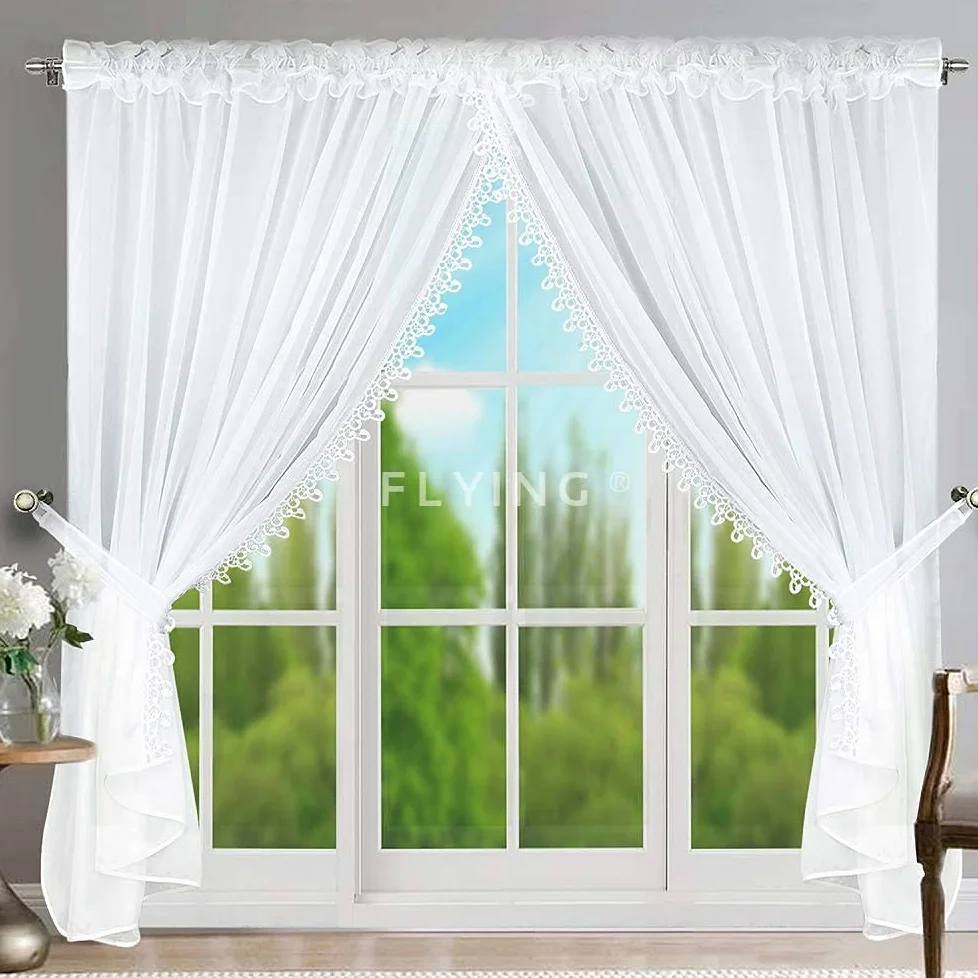 FKL DESIGN Home Deco LB-11-A Rideau de Porte de Balcon - Rideau prêt à l'emploi - en Voile avec Gypse - Ruban fronceur - Long - Moderne - Blanc - 250 x 400 cm - LB-11-A (250 x 600 cm)