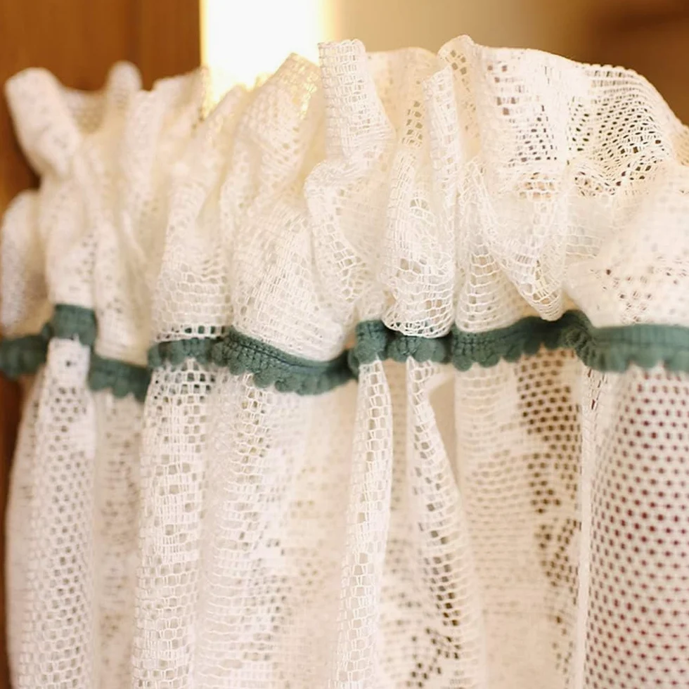 Rideau de fenêtre de cuisine, rideaux de café, rideau court de cuisine, cantonnière de fenêtre en dentelle blanche, rideau de café transparent, style rural campagnard, L x H 200 x 110 cm (taille : L x