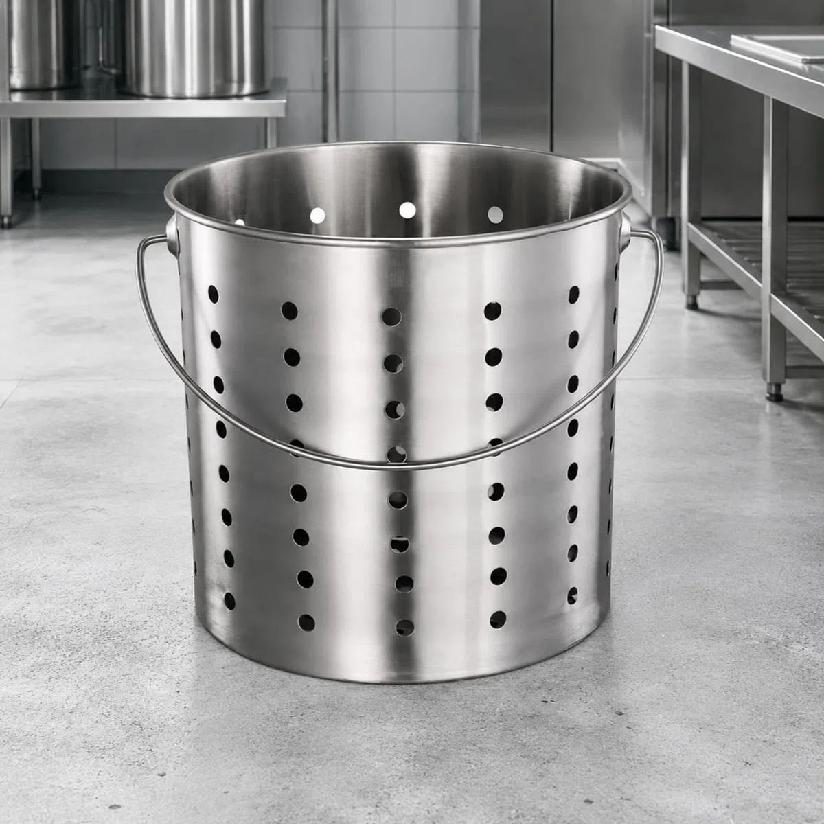 LOVIVER Seau en Acier Inoxydable Perforé Seau D'égttage Fond Plein Compact Récipient à Rinçage pr Cuisine, 45CM