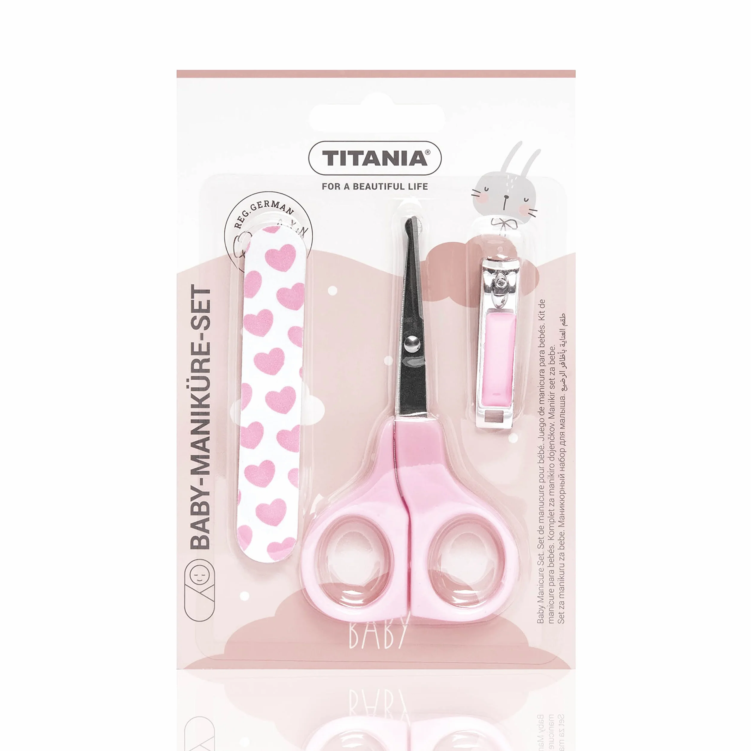 TITANIA Kit de manucure pour bébé 3 pièces Rose ciseaux coupe-ongles lime