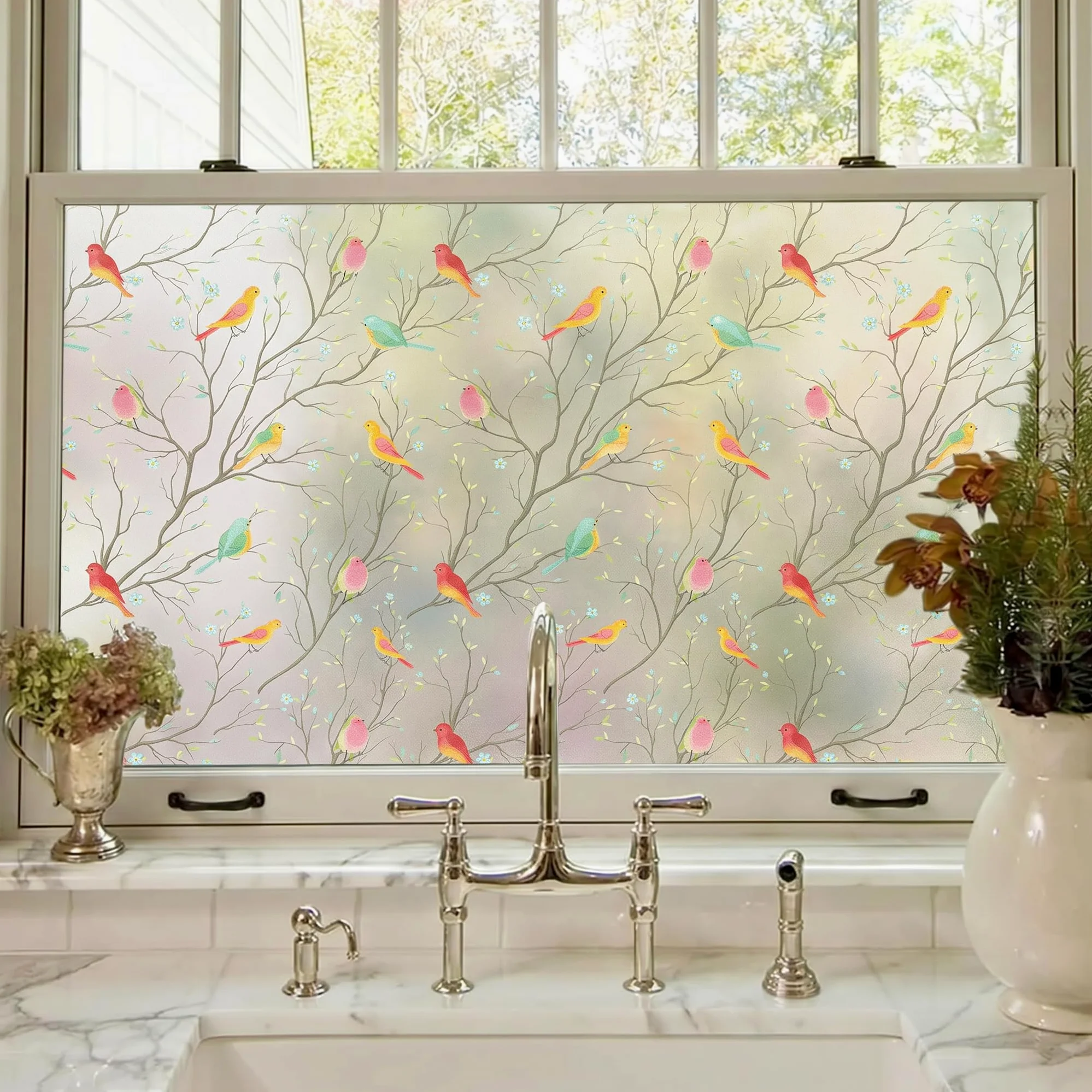 Coavas Film décoratif pour fenêtre en Verre dépoli - Autocollant Statique Non adhésif pour Porte d'entrée de Salle de Bain - Contrôle de la Chaleur - Anti-UV - 75 x 300 cm