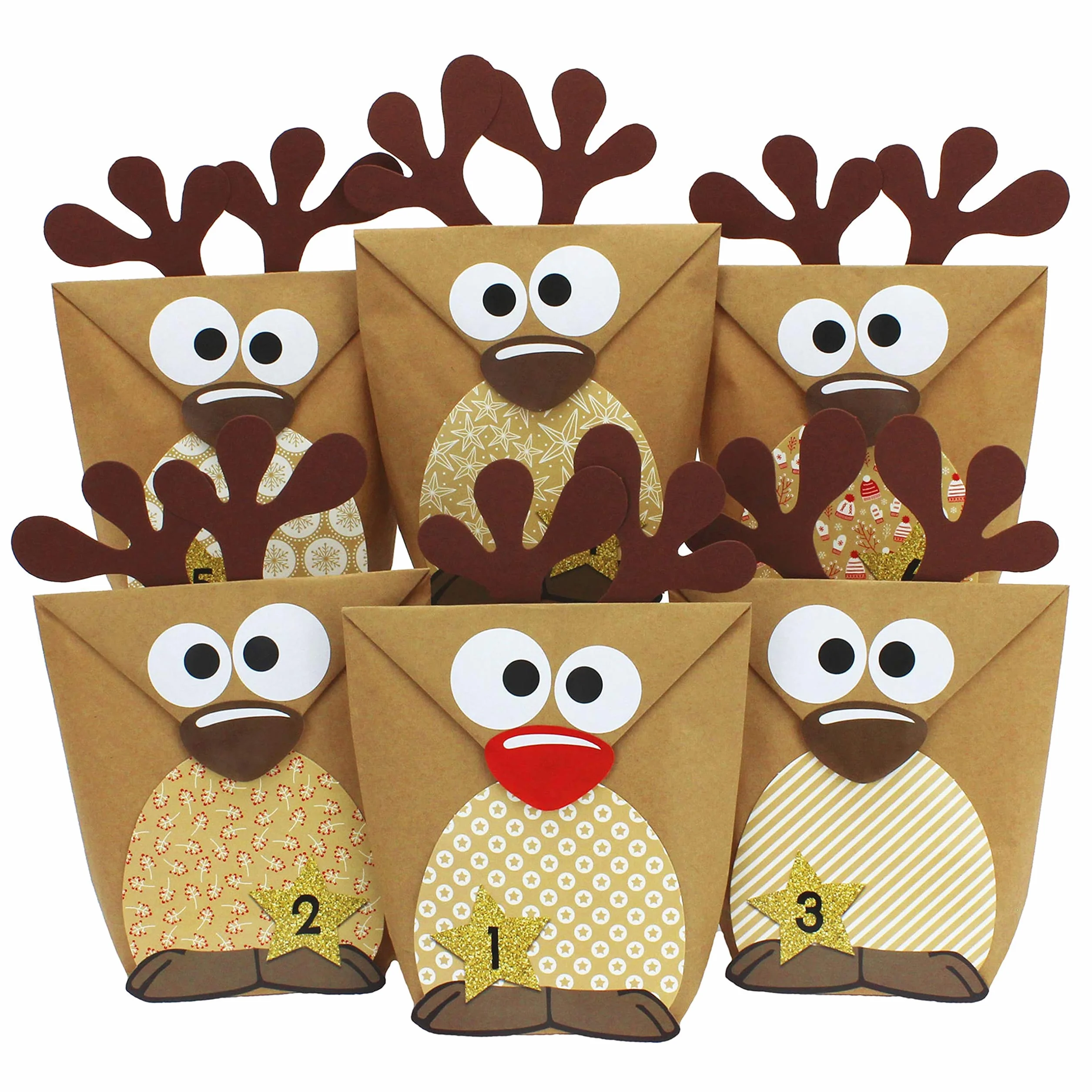 Papierdrachen Calendrier de l'Avent à remplir - Renne au Ventre Brun - 24 Sacs à Personnaliser - Noël pour Enfants