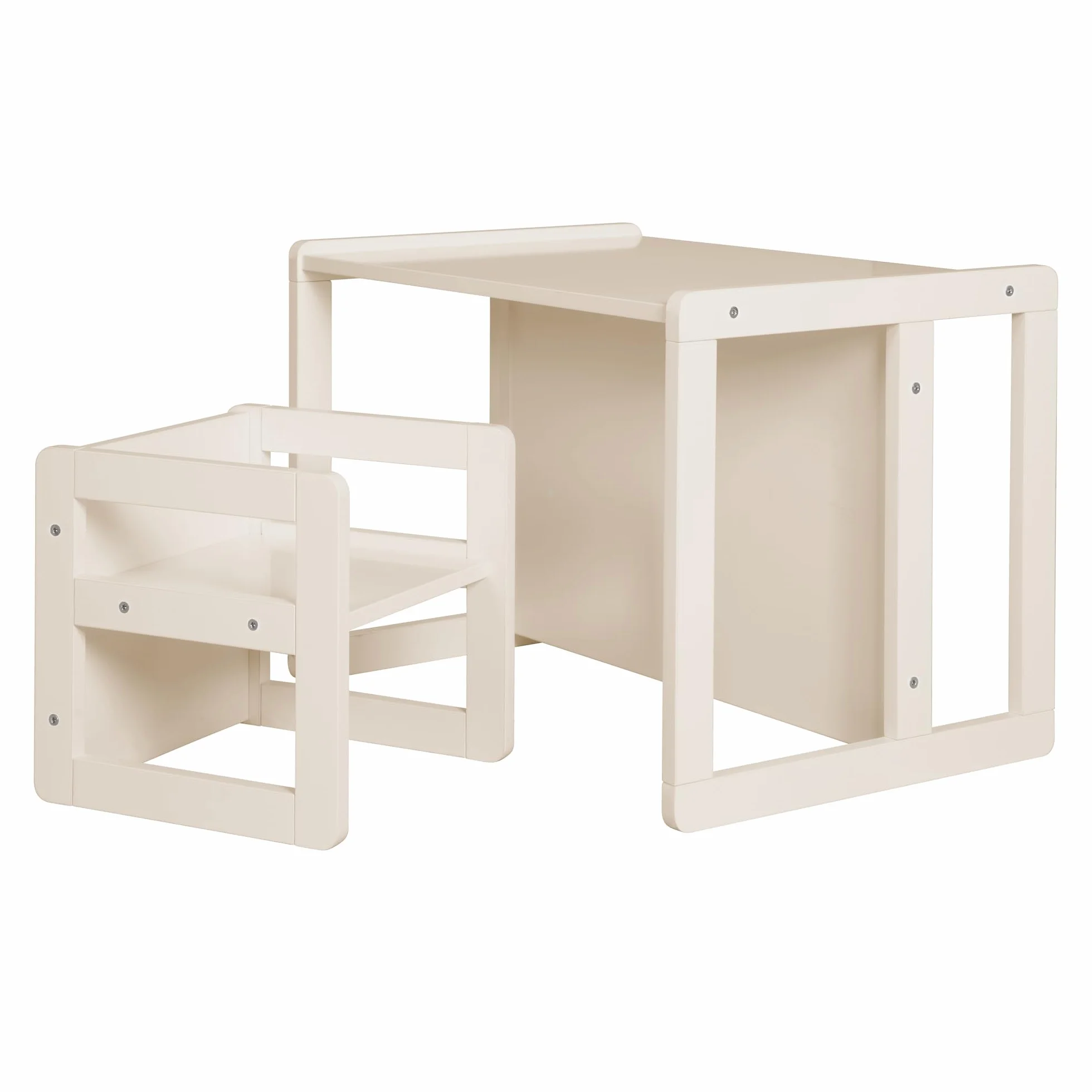 Ensemble Table et Chaise Réversibles Enfants Bois Laqué Beige 3 Hauteurs d'Assise 9 Mois à 10 Ans