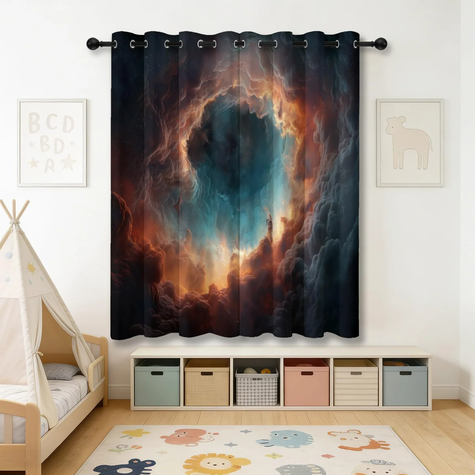 Rideau Occultant 85L x 200H cm, Rideaux Thermiques Bleu Univers Fantastique Nébuleuse Nuages avec Oeillets, Rideaux Isolants Anti-Froid pour Salon et Chambre Fenetre Moderne Décoration, Lot de 2
