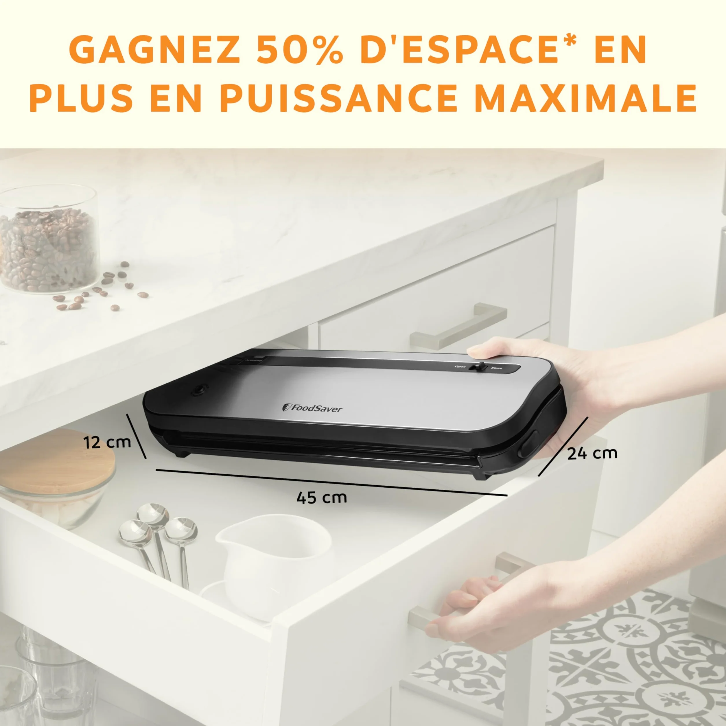 FoodSaver Emballeuse sous vide compacte VS1290X Fraîcheur 5x plus longtemps 1 rouleau 28cmx2,43m