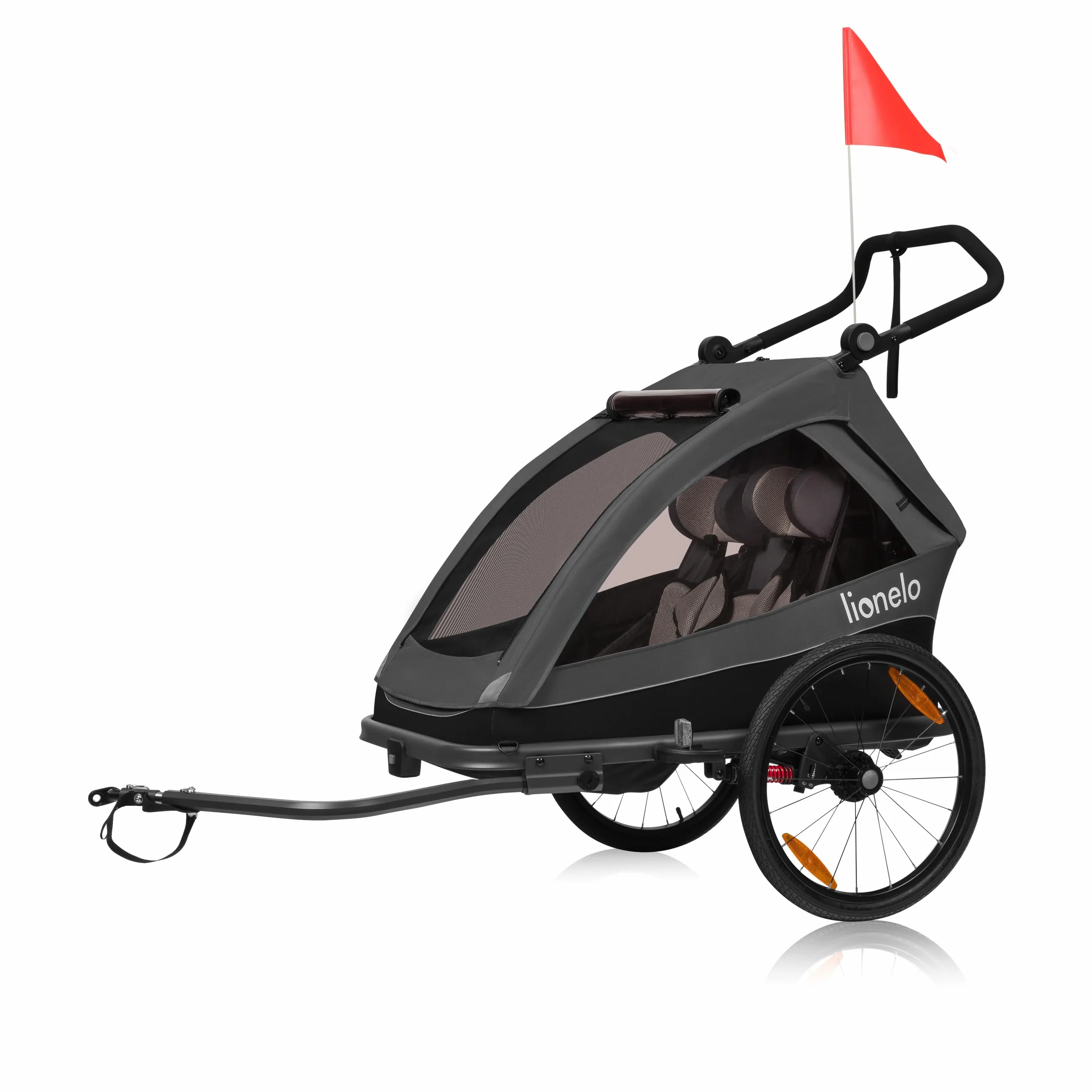 LIONELO CAMA Remorque vélo 2 en 1 poussette enfants 6 mois-6 ans 2x22 kg suspension grandes roues auvent étanche